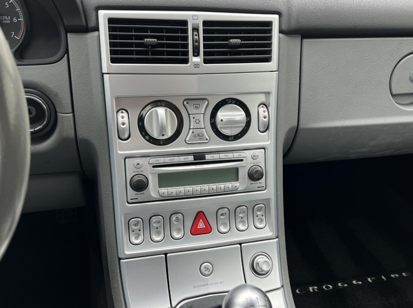 2005 BLACK /Gray Leather CHRYSLER CROSSFIRE LIMITED (1C3AN65L95X) with an 3.2L V6 engine, 6-Speed Manual transmission, located at 2990 Old Orchard Rd., Jackson, MO, 63755, 37.354214, -89.612106 - 2005 Chrysler Crossfire Limited Only 50xxx miles Rear Wheel Drive 3.2L V6 6-Speed Manual Leather Power Driver Seat Heated Seats Cruise Power Windows/Locks We have financing available and we accept trades! Fill out a credit application on our website or come by today! If you have any quest - Photo#21