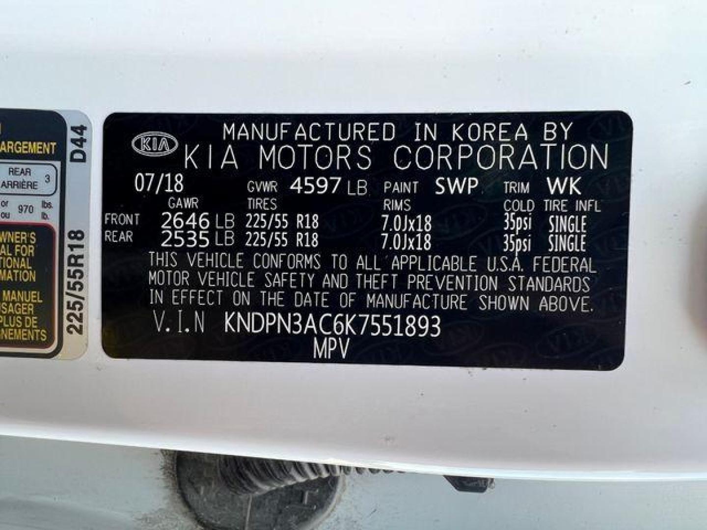 2019 WHITE /Black KIA SPORTAGE EX (KNDPN3AC6K7) with an 2.4L engine, Automatic transmission, located at 2990 Old Orchard Rd., Jackson, MO, 63755, 37.354214, -89.612106 - Photo#46