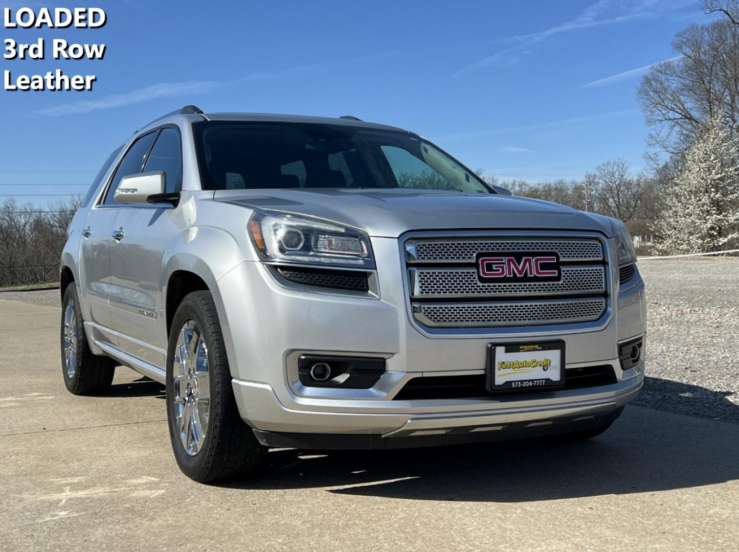 2015 SILVER /Black Leather GMC ACADIA DENALI (1GKKRTKD2FJ) with an 3.6L V6 engine, Automatic transmission, located at 506 S. Kingshighway, Cape Girardeau, MO, 63703, (573) 235-5000, 37.294991, -89.553635 - 2015 GMC Acadia Denali 101xxx Front Wheel Drive 3.6L V6 Automatic Leather 3rd Row Navigation Rear Entertainment Power/Heated/Cooled Seats Heated Steering Wheel Backup Camera Sunroof Bluetooth Remote Start Cruise Power Windows/Locks/Mirrors We have financing available and we accept t - Photo#0