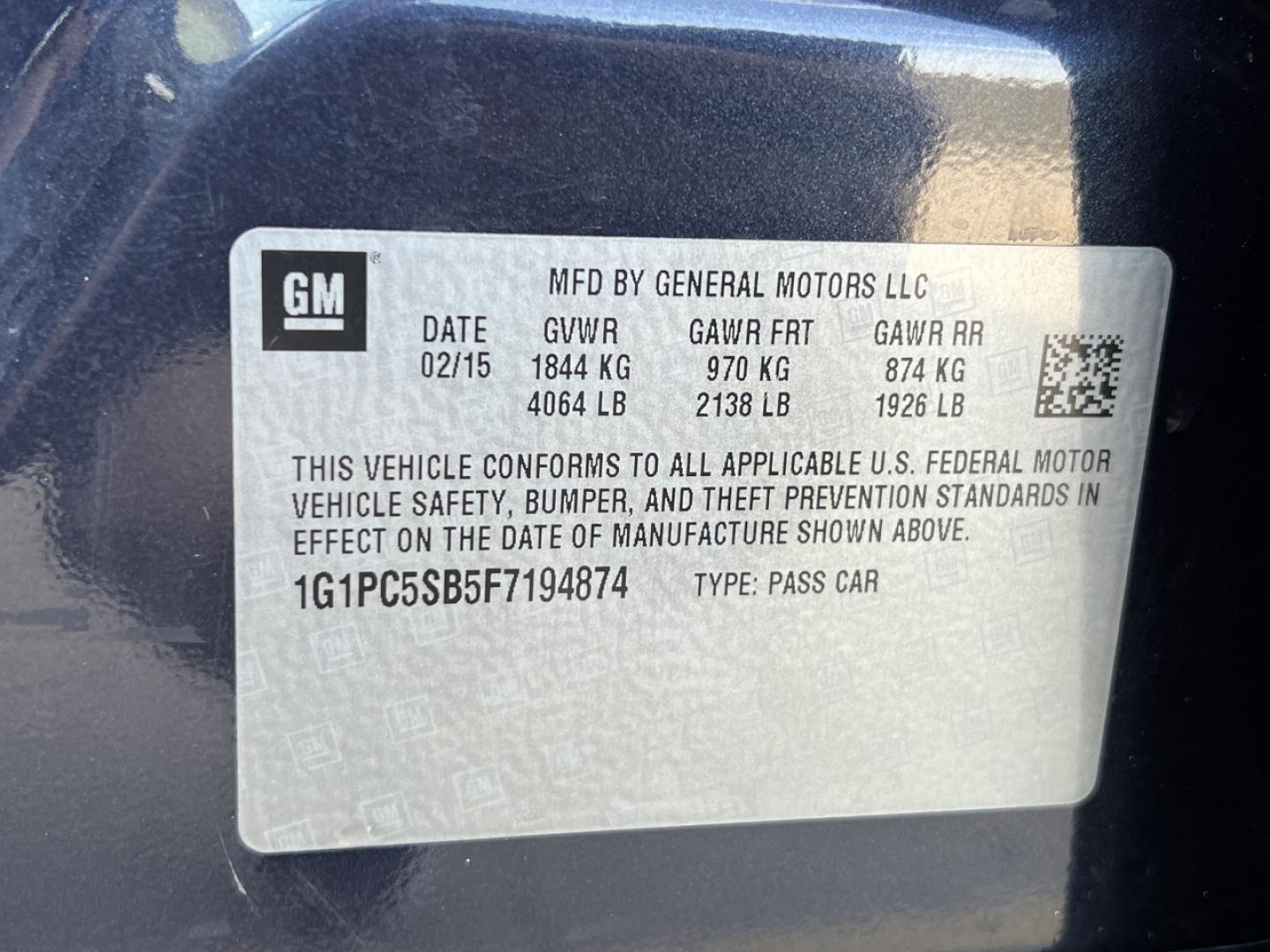 2015 BLUE /Gray Cloth CHEVROLET CRUZE LT (1G1PC5SB5F7) with an 1.4L 4 Cyl. engine, Automatic transmission, located at 506 S. Kingshighway, Cape Girardeau, MO, 63703, (573) 235-5000, 37.294991, -89.553635 - 2015 Chevrolet Cruze LT Only 77xxx miles Front Wheel Drive 1.4L 4 Cyl. Automatic Power Driver Seat Backup Camera Bluetooth Remote Start Cruise Power Windows/Locks/Mirrors We have financing available and we accept trades! Fill out a credit application on our website or come by today! If y - Photo#45