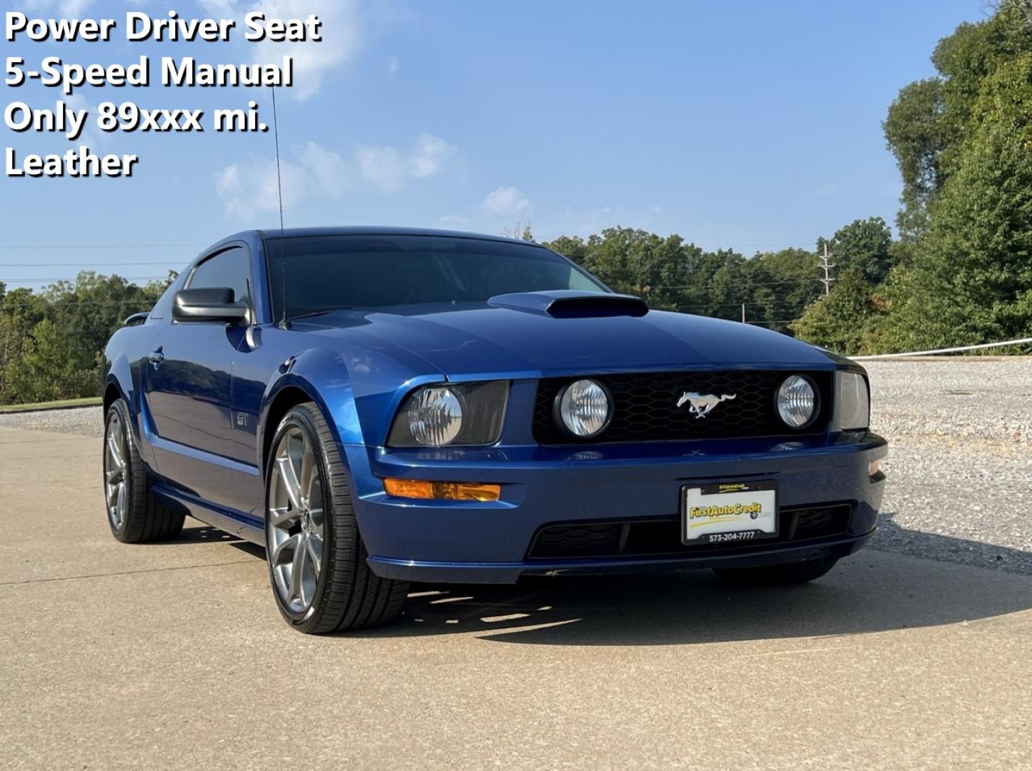 2007 BLUE /Gray Leather Ford Mustang GT Deluxe Coupe (1ZVHT82H175) with an 4.6L V8 engine, Automatic transmission, located at 2990 Old Orchard Rd., Jackson, MO, 63755, 37.354214, -89.612106 - 2007 Ford Mustang GT Deluxe Only 89xxx miles Rear Wheel Drive 4.6L V8 5-Speed Manual Leather Power Driver Seat Cruise Power Windows/Locks/Mirrors We have financing available and we accept trades! Fill out a credit application on our website or come by today! If you have any questions, give - Photo#0