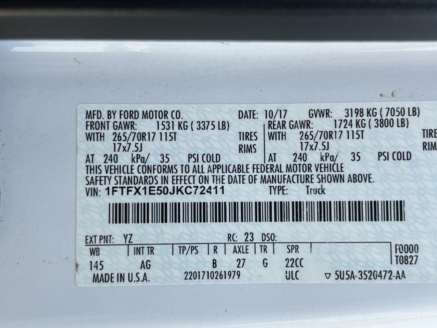 2018 WHITE /Gray Vinyl Ford F-150 XL (1FTFX1E50JK) with an 5.0L V8 engine, Automatic transmission, located at 2990 Old Orchard Rd., Jackson, MO, 63755, 37.354214, -89.612106 - 2018 Ford F-150 XL 160xxx miles 4x4 5.0L V8 Automatic Backup Camera Bluetooth Cruise Power Windows/Locks/Mirrors We have financing available and we accept trades! Fill out a credit application on our website or come by today! If you have any questions, give us a call at (573) 204-7777 or v - Photo#42