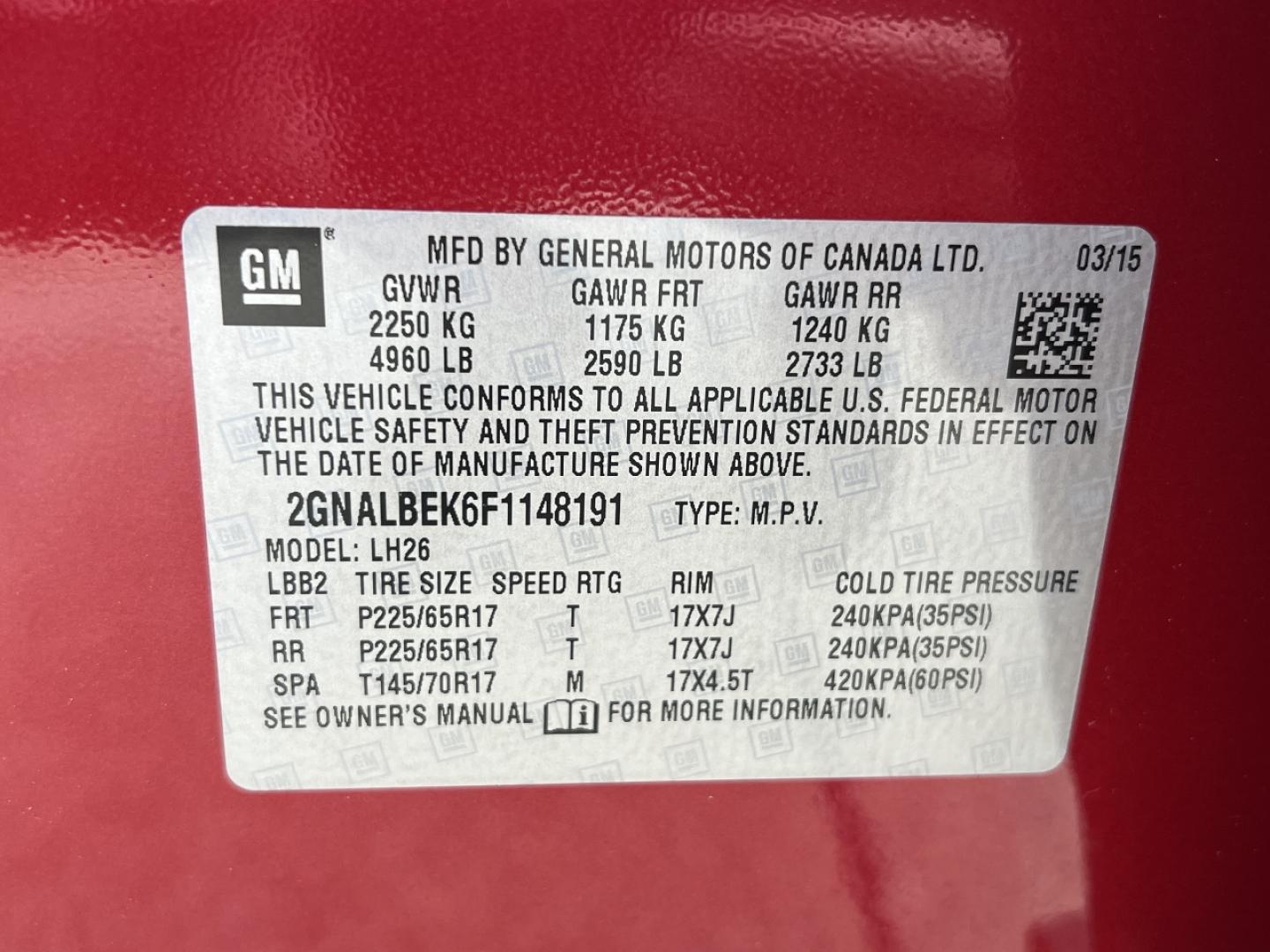 2015 RED /Tan Cloth Chevrolet Equinox 1LT 2WD (2GNALBEK6F1) with an 2.4L 4 Cyl. engine, Automatic transmission, located at 506 S. Kingshighway, Cape Girardeau, MO, 63703, (573) 235-5000, 37.294991, -89.553635 - 2015 Chevrolet Equinox LT 96xxx miles Front Wheel Drive 2.4L 4 Cyl. Automatic Backup Camera Bluetooth Cruise Power Windows/Locks/Mirrors We have financing available and we accept trades! Fill out a credit application on our website or come by today! If you have any questions, give us a cal - Photo#41