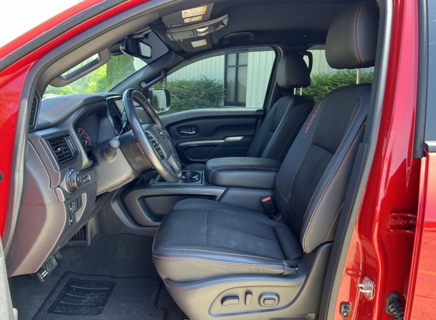 2021 RED /Black Leather/Cloth Nissan Titan PRO-4X (1N6AA1ED5MN) with an 5.6L V8 engine, Automatic transmission, located at 506 S. Kingshighway, Cape Girardeau, MO, 63703, (573) 235-5000, 37.294991, -89.553635 - 2021 Nissan Titan PRO-4X 1-Owner 136xxx miles 4x4 5.6L V8 Automatic Navigation Backup Camera Power Driver Seat Bluetooth Cruise Power Windows/Locks/Mirrors We have financing available and we accept trades! Fill out a credit application on our website or come by today! If you have any qu - Photo#14