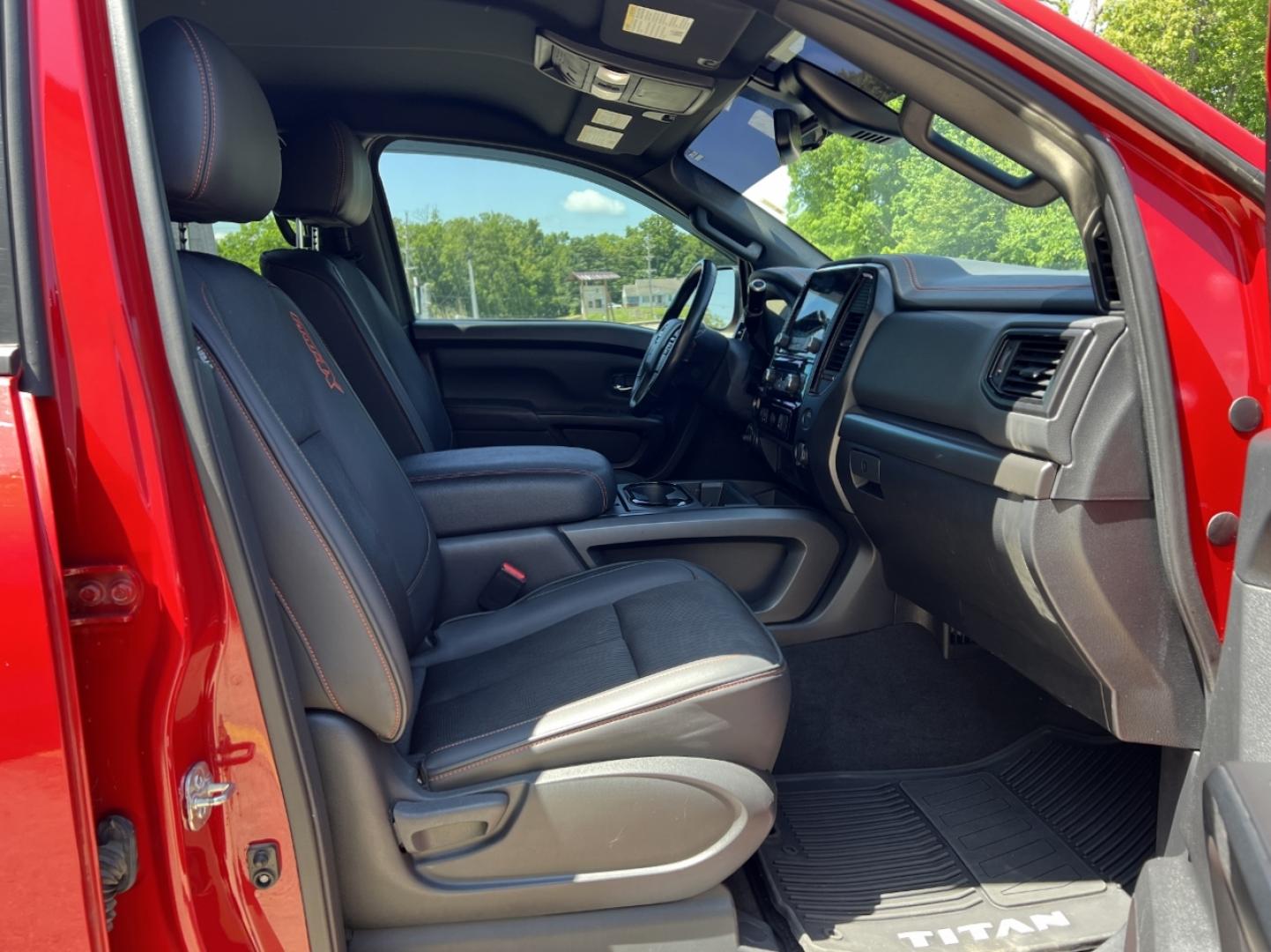 2021 RED /Black Leather/Cloth Nissan Titan PRO-4X (1N6AA1ED5MN) with an 5.6L V8 engine, Automatic transmission, located at 506 S. Kingshighway, Cape Girardeau, MO, 63703, (573) 235-5000, 37.294991, -89.553635 - 2021 Nissan Titan PRO-4X 1-Owner 136xxx miles 4x4 5.6L V8 Automatic Navigation Backup Camera Power Driver Seat Bluetooth Cruise Power Windows/Locks/Mirrors We have financing available and we accept trades! Fill out a credit application on our website or come by today! If you have any qu - Photo#16