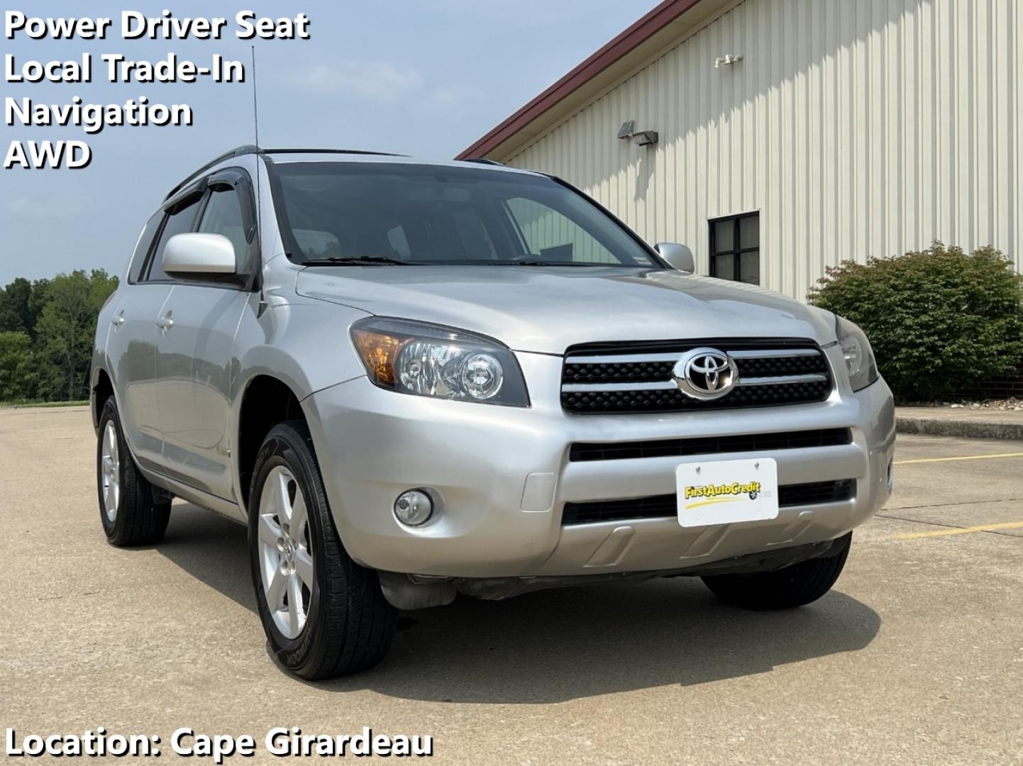 2008 SILVER /Gray Cloth Toyota RAV4 Limited I4 4WD (JTMBD31V386) with an 2.4L 4 Cyl. engine, Automatic transmission, located at 506 S. Kingshighway, Cape Girardeau, MO, 63703, (573) 235-5000, 37.294991, -89.553635 - 2008 Toyota RAV4 Limited 179xxx miles All Wheel Drive 2.4L 4 Cyl. Automatic Navigation Power Driver Seat Bluetooth Cruise Power Windows/Locks/Mirrors We have financing available and we accept trades! Fill out a credit application on our website or come by today! If you have any questions, - Photo#0