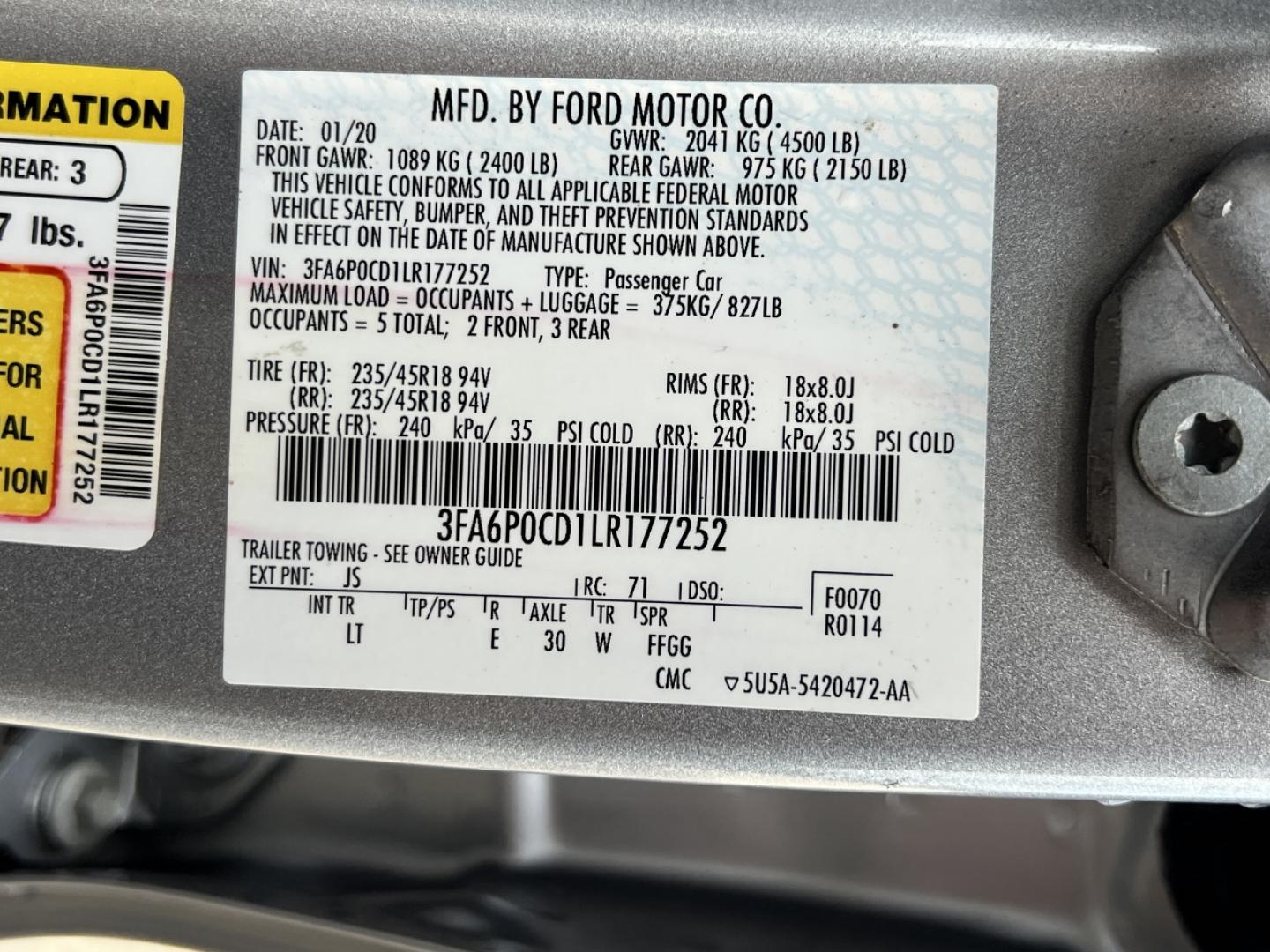2020 SILVER /Black Leather Ford Fusion SEL (3FA6P0CD1LR) with an 1.5L 4 Cyl. engine, Automatic transmission, located at 506 S. Kingshighway, Cape Girardeau, MO, 63703, (573) 235-5000, 37.294991, -89.553635 - 2020 Ford Fusion SEL 109xxx miles Front Wheel Drive 1.5L 4 Cyl. Automatic Leather Backup Camera Power/Heated Seats Bluetooth Remote Start Cruise Power Windows/Locks/Mirrors We have financing available and we accept trades! Fill out a credit application on our website or come by today! I - Photo#49