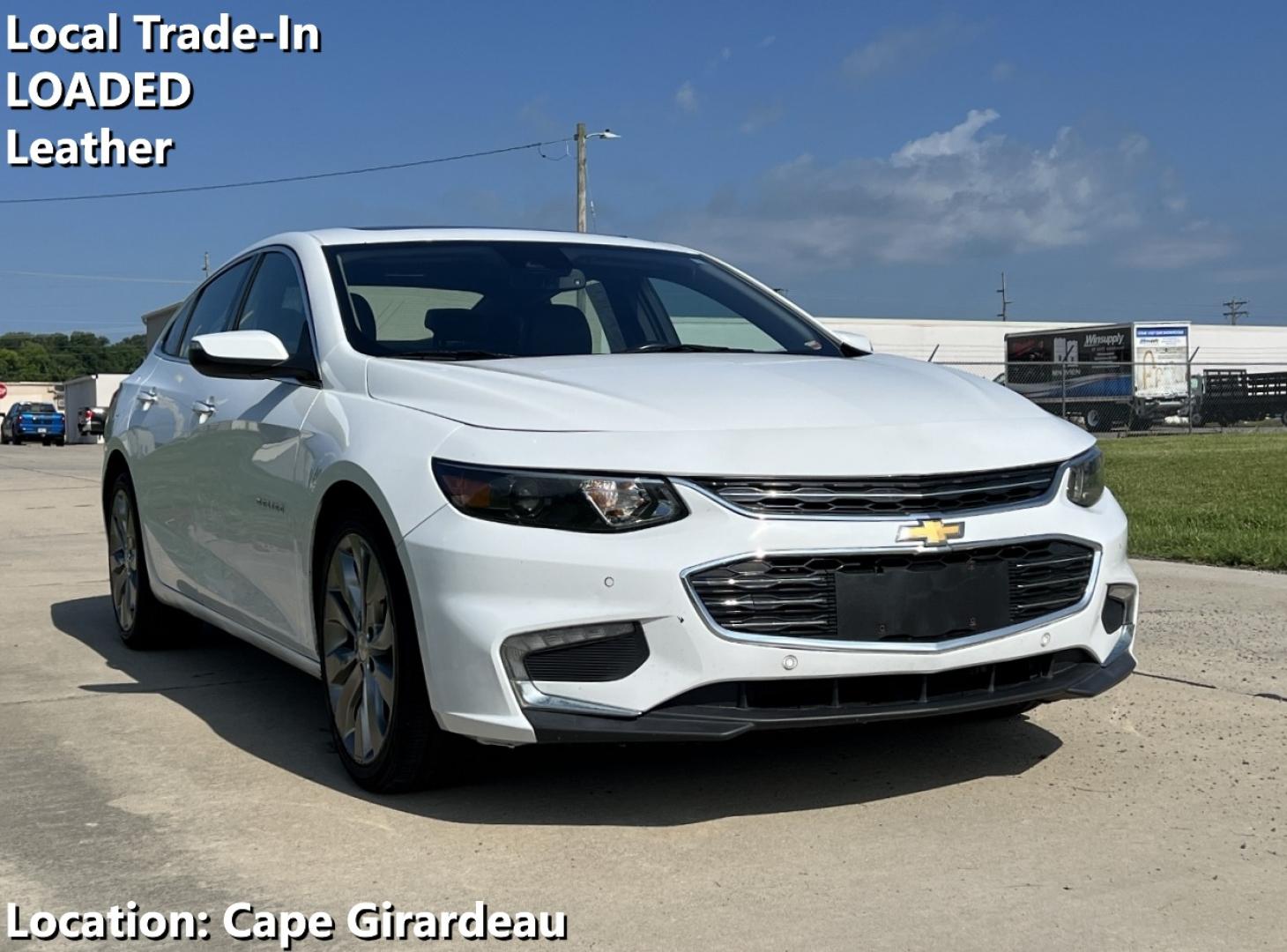 2017 WHITE /Black Leather Chevrolet Malibu Premier (1G1ZH5SX5HF) with an 2.0L 4 Cyl. engine, Automatic transmission, located at 506 S. Kingshighway, Cape Girardeau, MO, 63703, (573) 235-5000, 37.294991, -89.553635 - 2017 Chevrolet Malibu Premier 151xxx miles Front Wheel Drive 2.0L 4 Cyl. Automatic Leather Navigation Backup Camera Power/Heated/Cooled Seats Heated Steering Wheel Sunroof Bluetooth Remote Start Cruise Power Windows/Locks/Mirrors We have financing available and we accept trades! Fill - Photo#0
