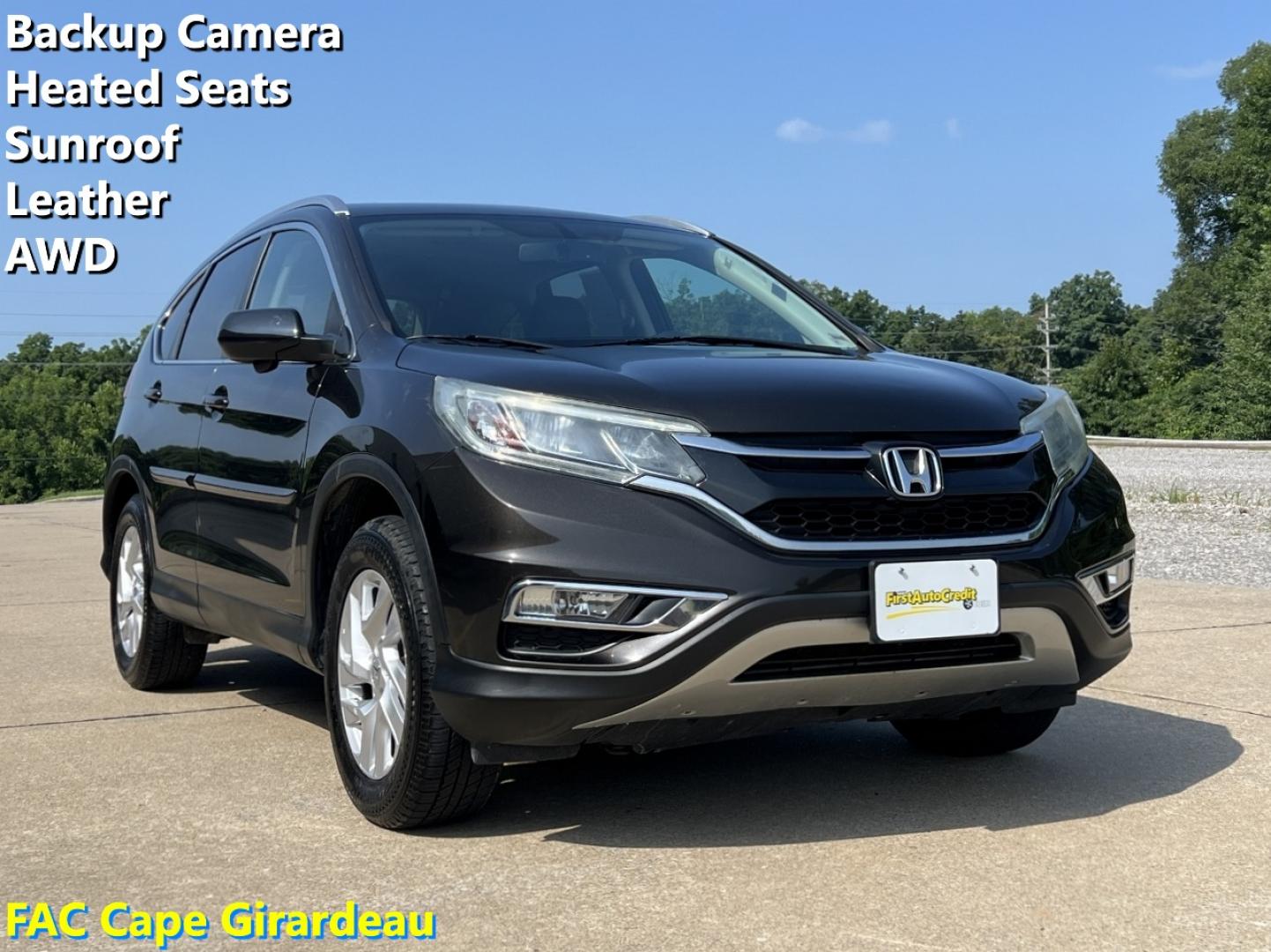 2015 BROWN /Black Leather Honda CR-V EX-L 4WD (2HKRM4H78FH) with an 2.4L 4 Cyl. engine, Continuously Variable Transmission transmission, located at 506 S. Kingshighway, Cape Girardeau, MO, 63703, (573) 235-5000, 37.294991, -89.553635 - 2015 Honda CR-V EX-L 135xxx miles All Wheel Drive 2.4L 4 Cyl. Automatic Leather Backup Camera Power Driver Seat Heated Seats Sunroof Bluetooth Cruise Power Windows/Locks/Mirrors We have financing available and we accept trades! Fill out a credit application on our website or come by tod - Photo#0