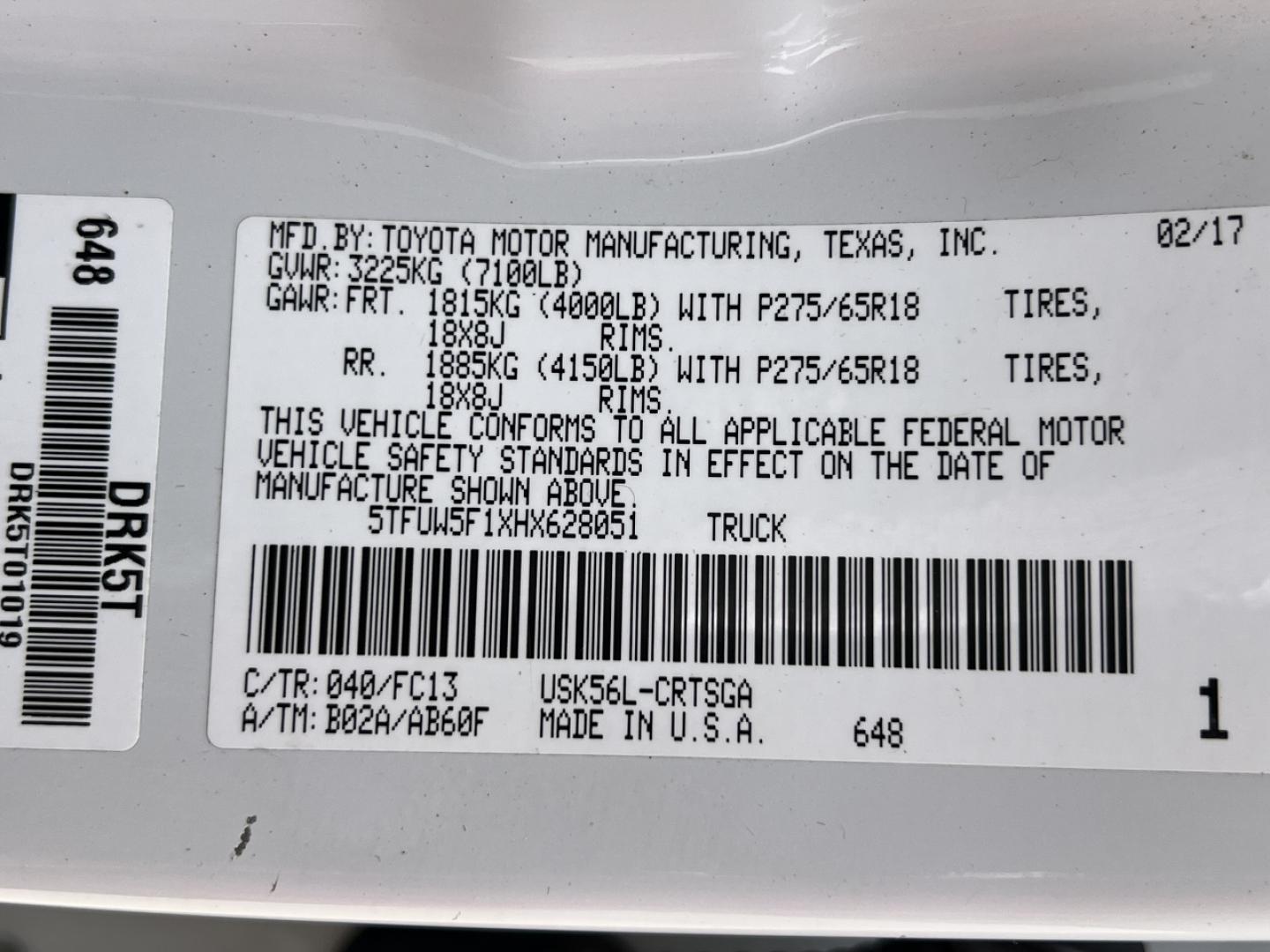 2017 WHITE /Black Cloth Toyota Tundra SR5 (5TFUW5F1XHX) with an 5.7L V8 engine, Automatic transmission, located at 2990 Old Orchard Rd., Jackson, MO, 63755, 37.354214, -89.612106 - 2017 Toyota Tundra SR5 149xxx miles 4x4 5.7L V8 Automatic 20" Wheels Backup Camera Power Driver Seat Bluetooth Cruise Power Windows/Locks/Mirrors We have financing available and we accept trades! Fill out a credit application on our website or come by today! If you have any questions, gi - Photo#48