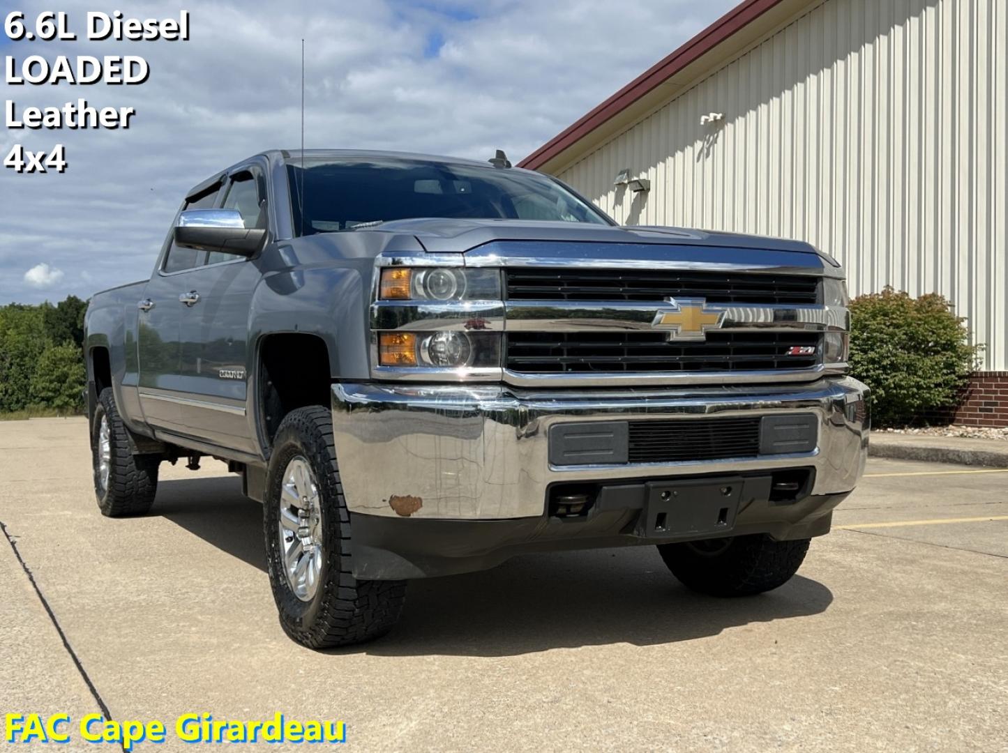2016 GRAY /Gray Leather Chevrolet Silverado 2500HD LTZ Crew Cab 4WD (1GC1KWE82GF) with an 6.6L V8 TURBO DIESEL engine, Automatic transmission, located at 506 S. Kingshighway, Cape Girardeau, MO, 63703, (573) 235-5000, 37.294991, -89.553635 - 2016 Chevrolet Silverado 2500HD LTZ 136xxx miles 4x4 6.6L V8 Turbo Diesel Automatic Leather Navigation Power/Heated Seats Backup Camera Bluetooth Remote Start Cruise Power Windows/Locks/Mirrors We have financing available and we accept trades! Fill out a credit application on our websit - Photo#0