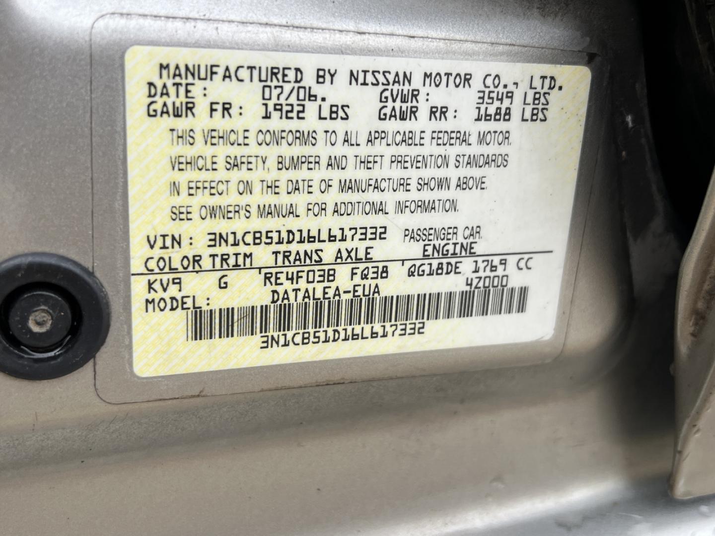 2006 GRAY /Gray Cloth Nissan Sentra 1.8 Special Edition (3N1CB51D16L) with an 1.8L 4 Cyl. engine, Automatic transmission, located at 506 S. Kingshighway, Cape Girardeau, MO, 63703, (573) 235-5000, 37.294991, -89.553635 - 2006 Nissan Sentra 1.8 Special Edition 115xxx miles Front Wheel Drive 1.8L 4 Cyl. Automatic Cruise Power Windows/Locks/Mirrors We have financing available and we accept trades! Fill out a credit application on our website or come by today! If you have any questions, give us a call at (573) 2 - Photo#40