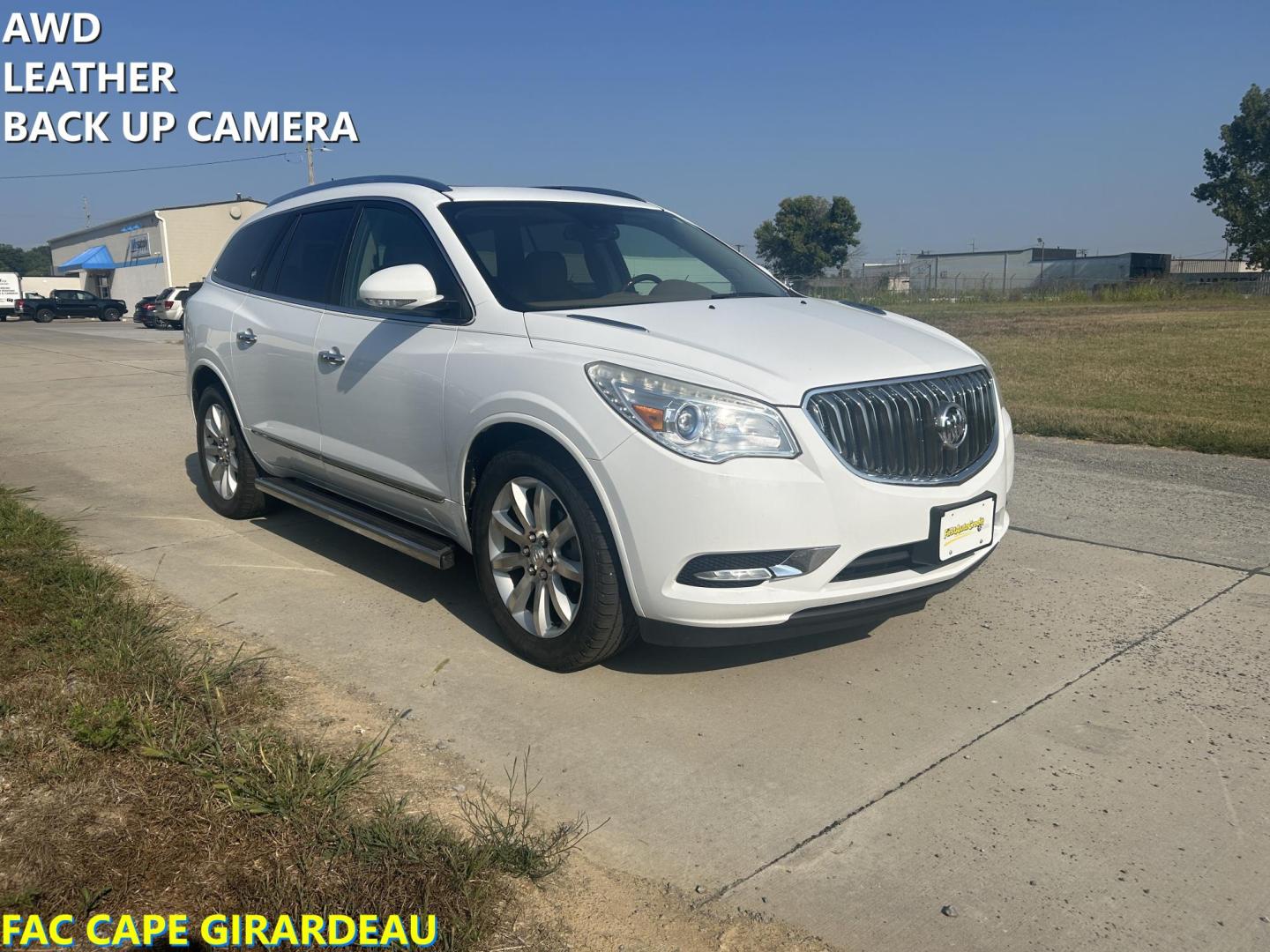2016 WHITE /BROWN Buick Enclave Premium AWD (5GAKVCKD2GJ) with an 3.6L V6 DOHC 24V engine, 6A transmission, located at 506 S. Kingshighway, Cape Girardeau, MO, 63703, (573) 235-5000, 37.294991, -89.553635 - 2016 BUICK ENCLAVE 118xxx miles All Wheel Drive 3.6L V6 Automatic Leather Navigation Dual Climate Control Rear Climate Control Power/Heated/Cooled Seats Backup Camera Sunroof/Moonroof Bluetooth Remote Start Cruise Power Windows/Locks/Mirrors We have financing available and we accept - Photo#0