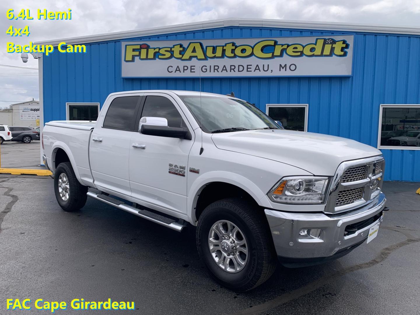 2017 WHITE /Black Leather RAM 2500 Laramie Crew Cab SWB 4WD (3C6UR5FJ2HG) with an 6.4L V8 engine, Automatic transmission, located at 506 S. Kingshighway, Cape Girardeau, MO, 63703, (573) 235-5000, 37.294991, -89.553635 - 2017 Ram 2500 Heavy Duty Laramie 105xxx miles 4x4 6.4L V8 Automatic Leather Power/Heated/Cooled Seats Heated Rear Seats Heated Steering Wheel Backup Camera Bluetooth Cruise Power Windows/Locks/Mirrors We have financing available and we accept trades! Fill out a credit application on o - Photo#0