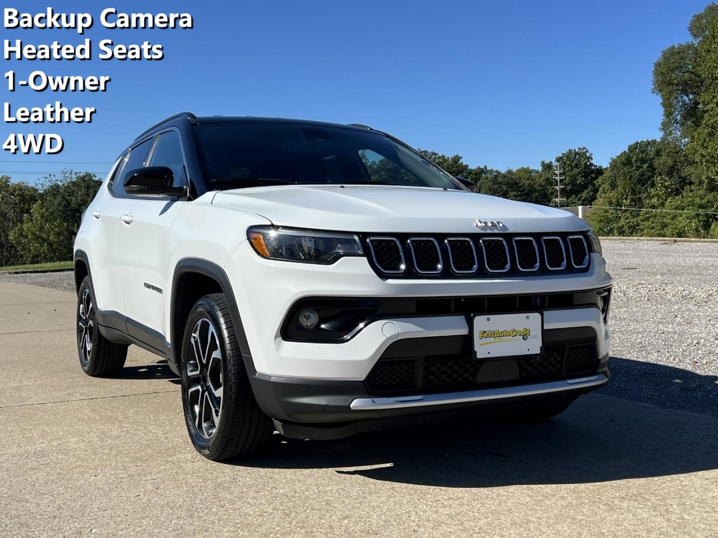 2024 WHITE /Black Leather Jeep Compass Limited (3C4NJDCN7RT) with an 2.0L 4 Cyl. TURBO engine, CVT transmission, located at 2990 Old Orchard Rd., Jackson, MO, 63755, 37.354214, -89.612106 - 2024 Jeep Compass Limited 1-Owner 45xxx miles 4 Wheel Drive 2.0L 4 Cyl. Automatic Leather Backup Camera Power Driver Seat Heated Seats Heated Steering Wheel Bluetooth Remote Start Cruise Power Windows/Locks/Mirrors We have financing available and we accept trades! Fill out a credit ap - Photo#0