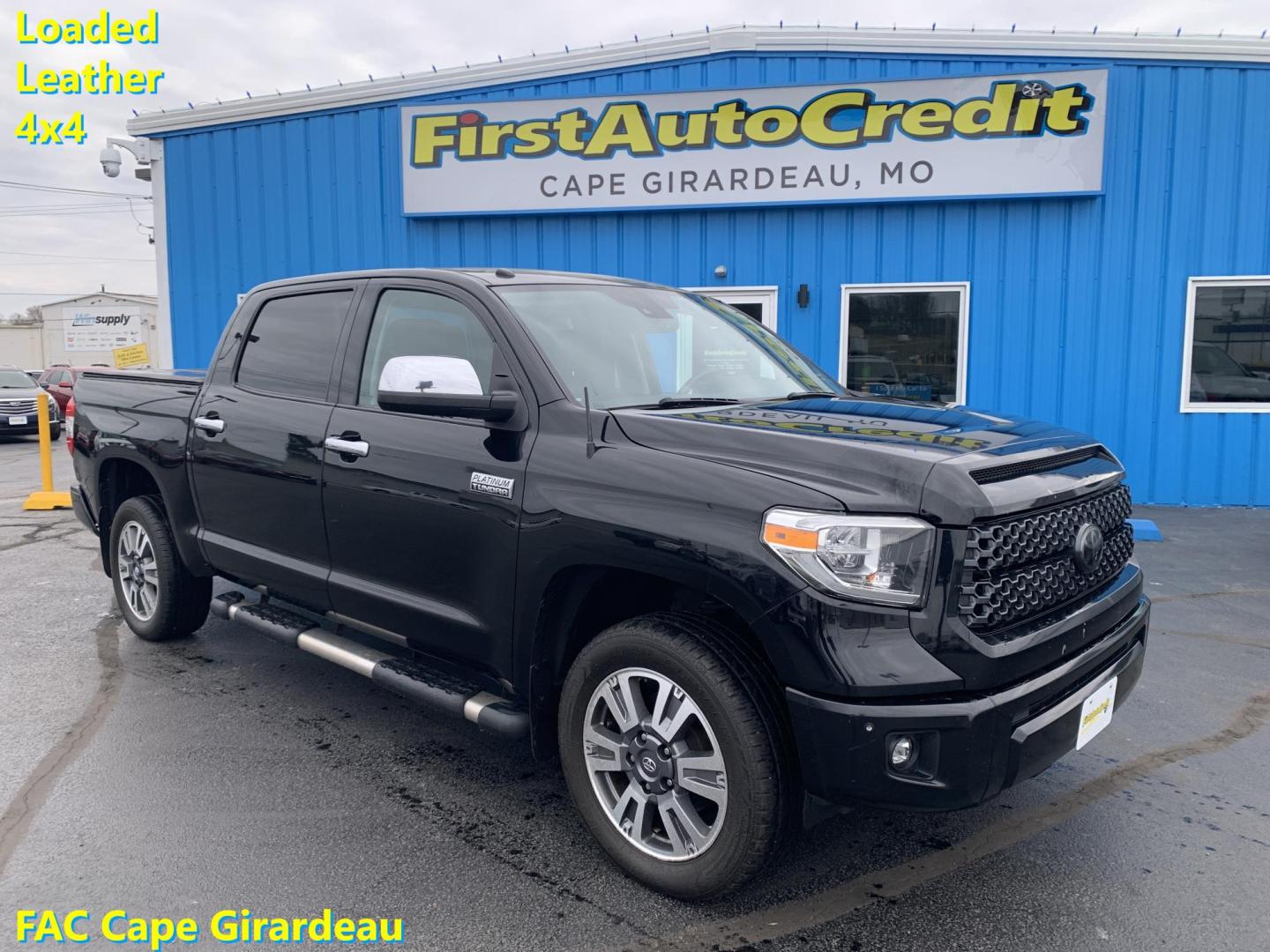 2018 BLACK /Black Toyota Tundra Platinum CrewMax 5.7L FFV 4WD (5TFAW5F15JX) with an 5.7L V8 DOHC 32V engine, Automatic transmission, located at 506 S. Kingshighway, Cape Girardeau, MO, 63703, (573) 235-5000, 37.294991, -89.553635 - 2018 Toyota Tundra Platinum 174xxx miles 4x4 5.7L V8 Automatic Leather Heated/Vented Seats Power Sunroof Navigation Backup Camera Power Driver Seat Bluetooth Cruise Power Windows/Locks/Mirrors We have financing available and we accept trades! Fill out a credit application on our websit - Photo#0