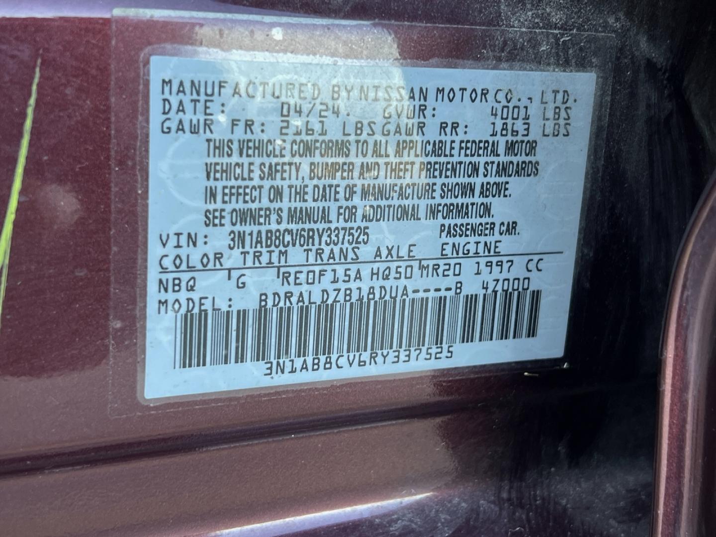 2024 BURGUNDY /Black Cloth Nissan Sentra SV (3N1AB8CV6RY) with an 2.0L 4 Cyl. engine, CVT transmission, located at 2990 Old Orchard Rd., Jackson, MO, 63755, 37.354214, -89.612106 - 2024 Nissan Sentra SV 1-Owner 88xxx miles Front Wheel Drive 2.0L 4 Cyl. Automatic Backup Camera Bluetooth Cruise Power Windows/Locks/Mirrors We have financing available and we accept trades! Fill out a credit application on our website or come by today! If you have any questions, give us - Photo#40