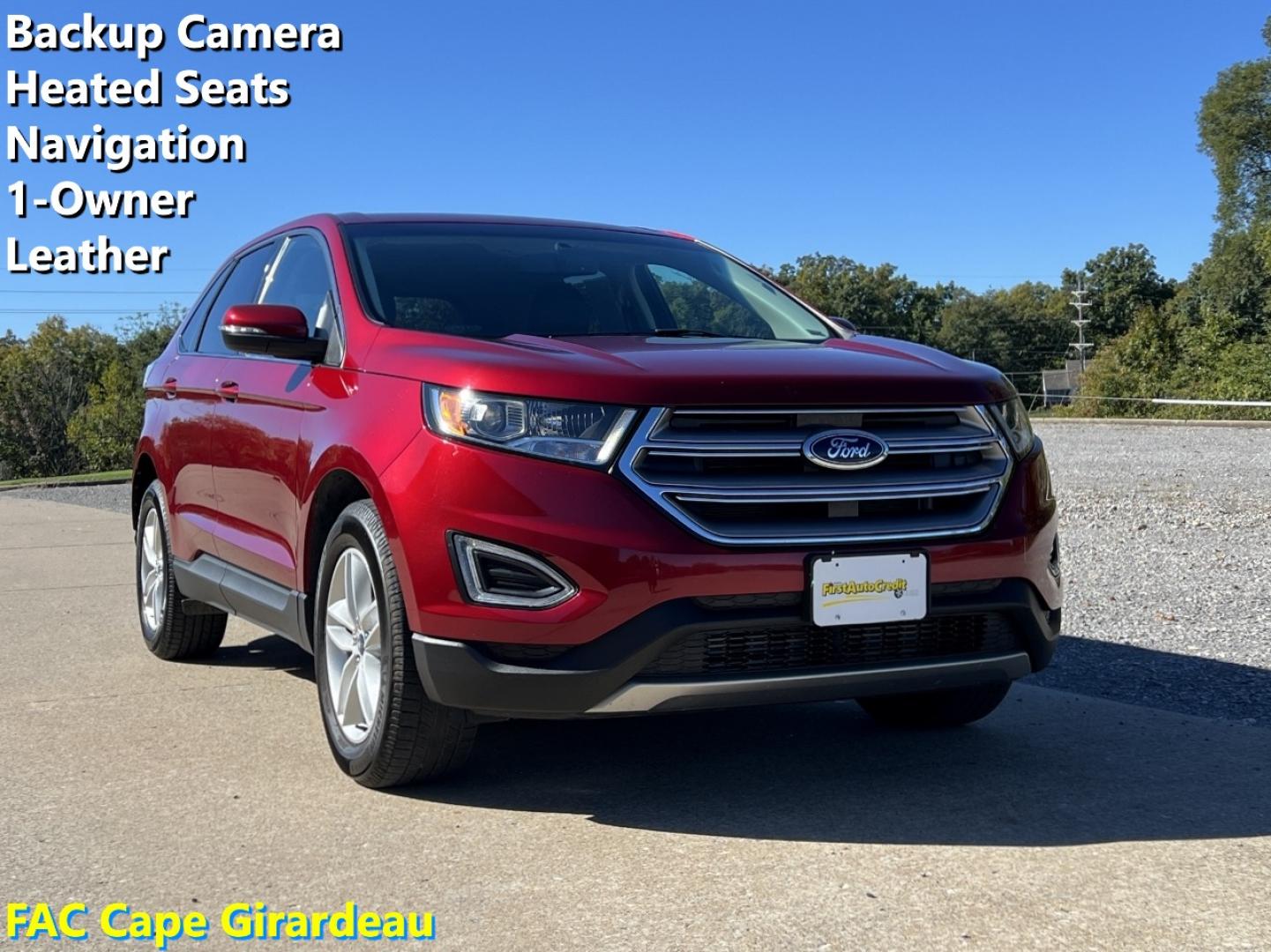 2018 RED /Black Leather Ford Edge SEL AWD (2FMPK4J96JB) with an 2.0L 4 Cyl. engine, Automatic transmission, located at 506 S. Kingshighway, Cape Girardeau, MO, 63703, (573) 235-5000, 37.294991, -89.553635 - 2018 Ford Edge SEL 1-Owner 76xxx miles All Wheel Drive 2.0L 4 Cyl. Automatic Leather Navigation Power/Heated Seats Backup Camera Bluetooth Remote Start Cruise Power Windows/Locks/Mirrors We have financing available and we accept trades! Fill out a credit application on our website or c - Photo#0