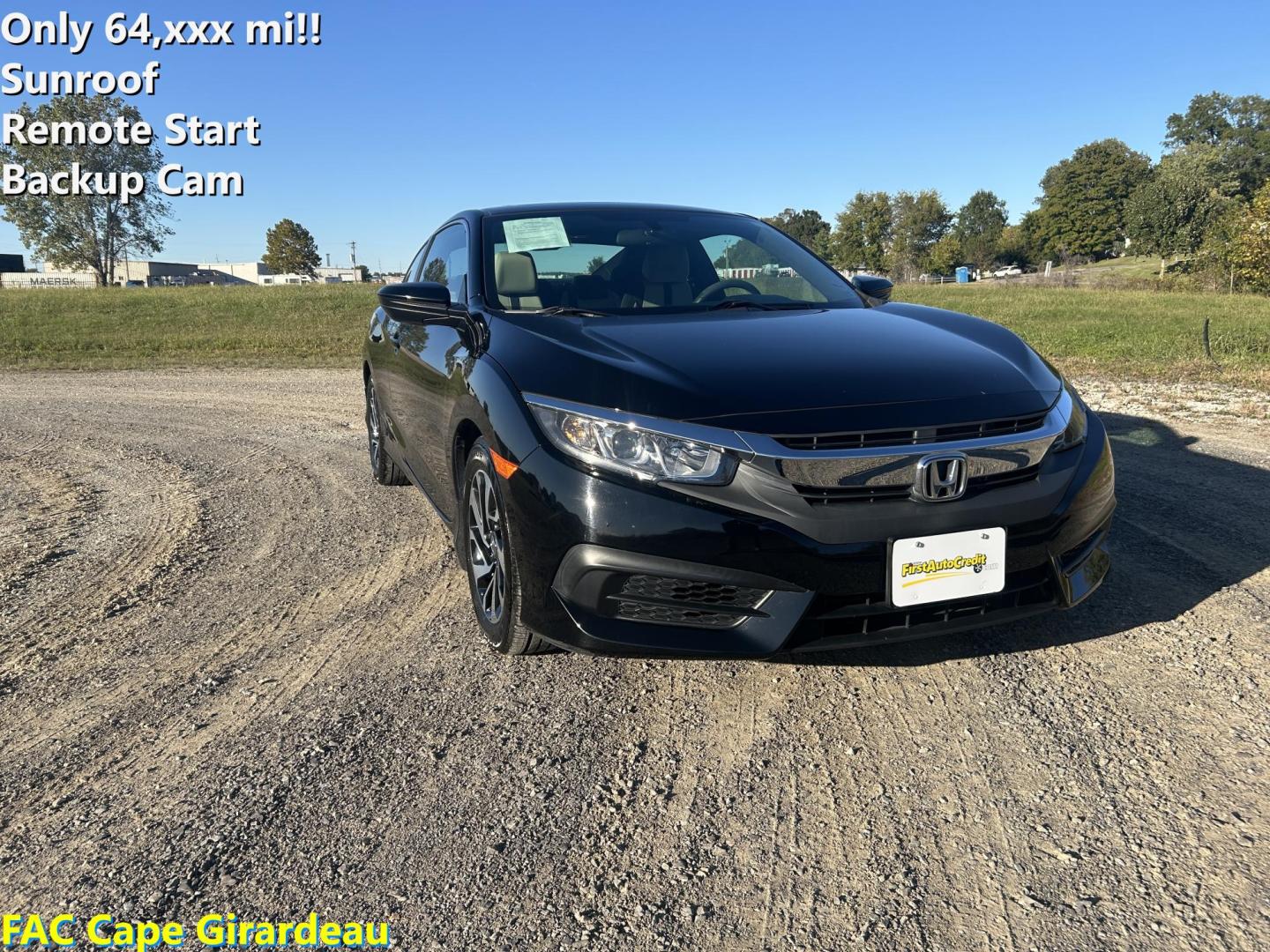 2016 BLACK /Tan Honda Civic LX-P Coupe CVT (2HGFC4B05GH) with an 2.0L L4 DOHC 16V engine, CVT transmission, located at 506 S. Kingshighway, Cape Girardeau, MO, 63703, (573) 235-5000, 37.294991, -89.553635 - 2016 Honda Civic LX-P Coupe Only 64xxx miles Front Wheel Drive 2.0L 4 Cyl. Automatic Sunroof Backup Camera Bluetooth Remote Start Cruise Power Windows/Locks/Mirrors We have financing available and we accept trades! Fill out a credit application on our website or come by today! If you hav - Photo#0