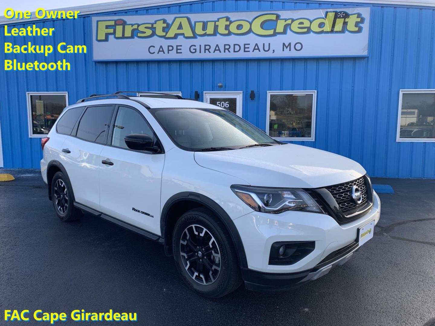 2019 WHITE /Black Nissan Pathfinder Platinum 2WD (5N1DR2MN2KC) with an 3.5L V6 DOHC 24V engine, CVT transmission, located at 506 S. Kingshighway, Cape Girardeau, MO, 63703, (573) 235-5000, 37.294991, -89.553635 - 2019 Nissan SV Rock Creek Edition Only 57xxx miles Front Wheel Drive 3.5L V6 Automatic Leather 3rd Row Navigation Rear Entertainment Power/Heated/Cooled Seats Heated Rear Seats Heated Steering Wheel Backup Camera Sunroof Bluetooth Remote Start Cruise Power Windows/Locks/Mirrors We - Photo#0