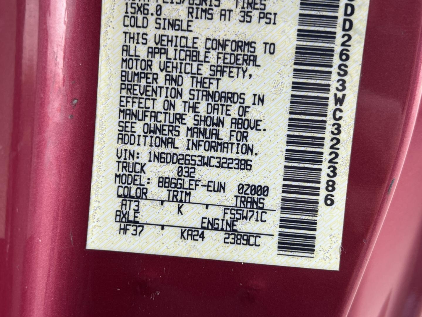1998 MAROON /Gray Nissan Frontier XE (1N6DD26S3WC) with an 2.4L 4 Cyl. engine, 5-Speed Manual transmission, located at 2990 Old Orchard Rd., Jackson, MO, 63755, 37.354214, -89.612106 - 1998 Nissan Frontier XE 135xxx miles Rear Wheel Drive 2.4L 4 Cyl. 5-Speed Manual We have financing available and we accept trades! Fill out a credit application on our website or come by today! If you have any questions, give us a call at (573) 204-7777 or visit our website at firstautocredit. - Photo#41