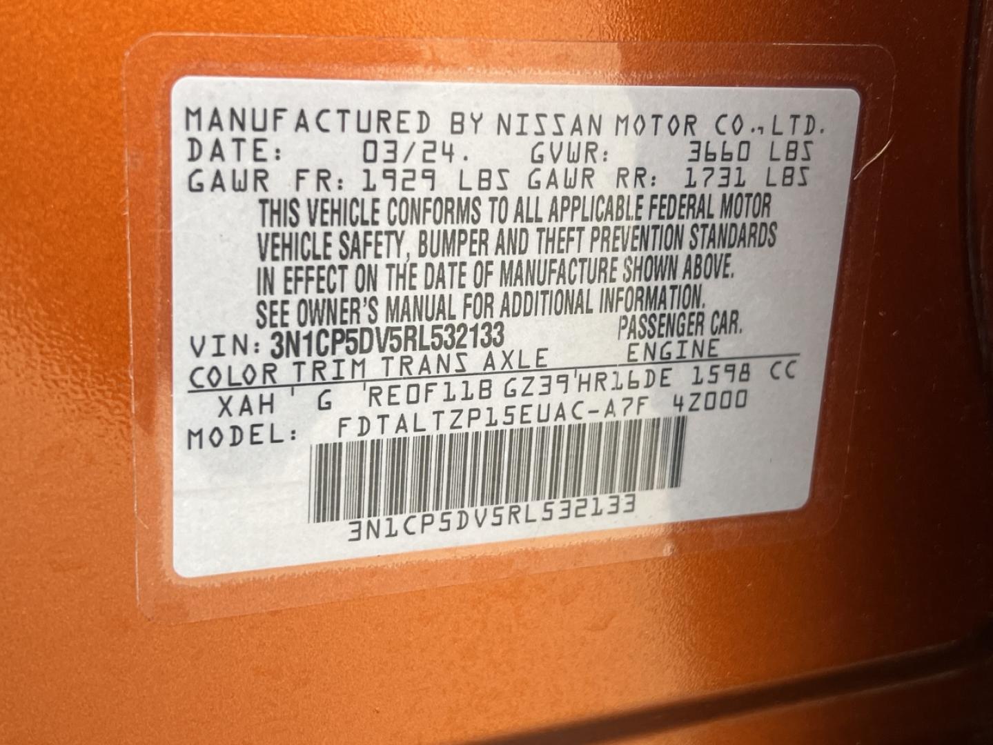 2024 Orange /Black Cloth Nissan Kicks SR (3N1CP5DV5RL) with an 1.6L 4 Cyl. engine, CVT transmission, located at 2990 Old Orchard Rd., Jackson, MO, 63755, 37.354214, -89.612106 - 2024 Nissan Kicks SR 1-Owner 29xxx miles Front Wheel Drive 1.6L 4 Cyl. Automatic Backup Camera Bluetooth Remote Start Cruise Power Windows/Locks/Mirrors We have financing available and we accept trades! Fill out a credit application on our website or come by today! If you have any questi - Photo#39