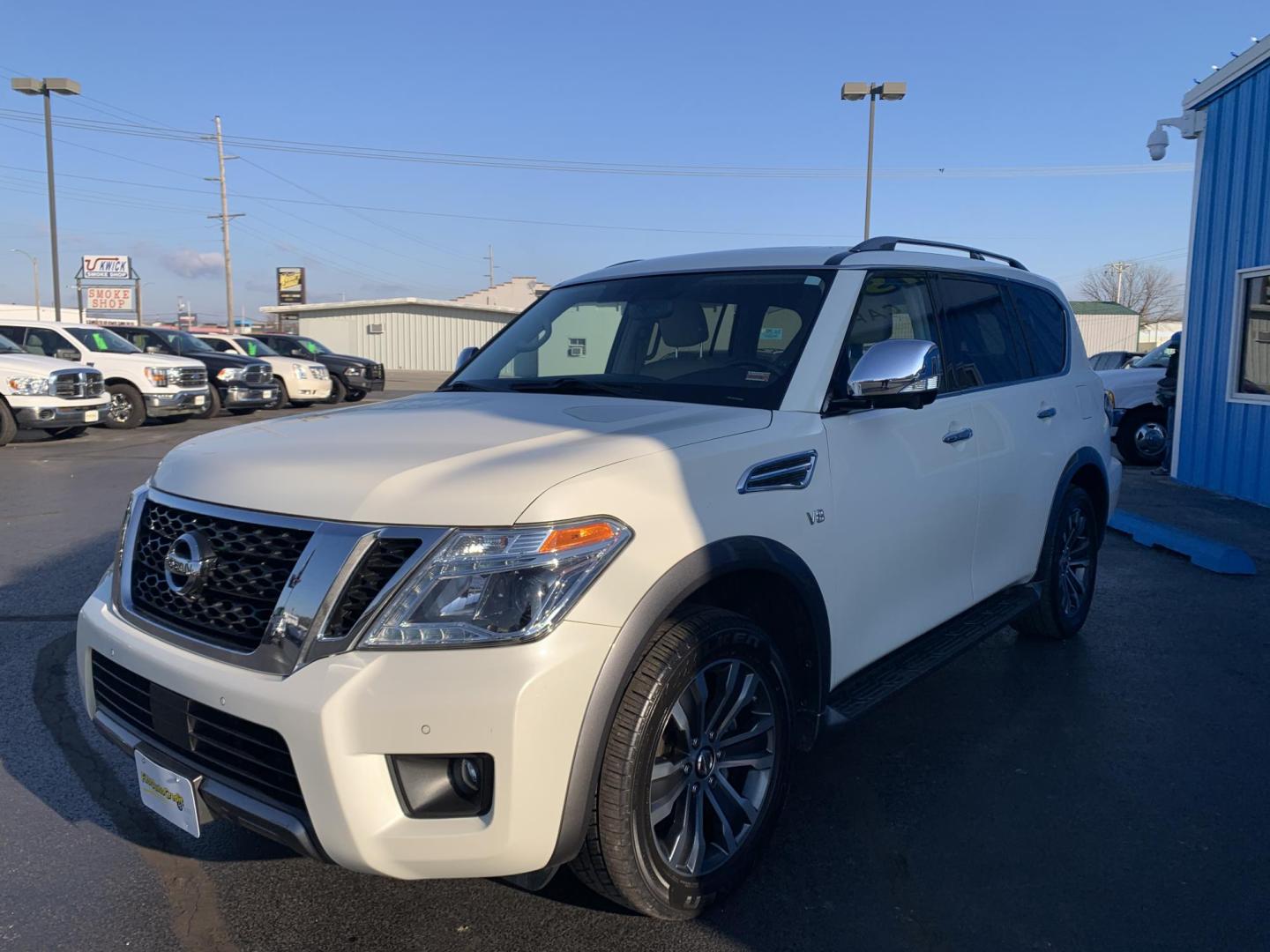 2019 WHITE /TAN Nissan Armada SV AWD (JN8AY2NC2K9) with an 5.6L V8 DOHC 32V engine, 7A transmission, located at 506 S. Kingshighway, Cape Girardeau, MO, 63703, (573) 235-5000, 37.294991, -89.553635 - One Owner! 2019 Nissan Armada SV Air Conditioning Power Windows Power Locks Power Steering Tilt Wheel Keyless Entry Alarm Daytime Running Lights Dual Front Airbags All Wheel ABS We have financing available and we accept trades! Fill out a credit application on our website or come by toda - Photo#2