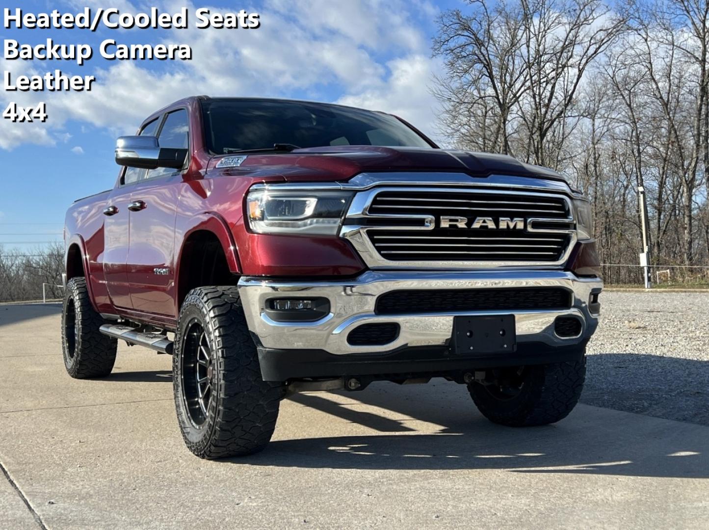 2020 MAROON /Black RAM 1500 Laramie Quad Cab 4WD (1C6SRFDT3LN) with an 5.7L V8 HEMI engine, Automatic transmission, located at 2990 Old Orchard Rd., Jackson, MO, 63755, 37.354214, -89.612106 - 2020 Ram 1500 Laramie 114xxx miles 4x4 5.7L V8 HEMI Automatic Leather Backup Camera Power/Heated/Cooled Seats Heated Steering Wheel Bluetooth Remote Start Cruise Power Windows/Locks/Mirrors We have financing available and we accept trades! Fill out a credit application on our website or - Photo#0
