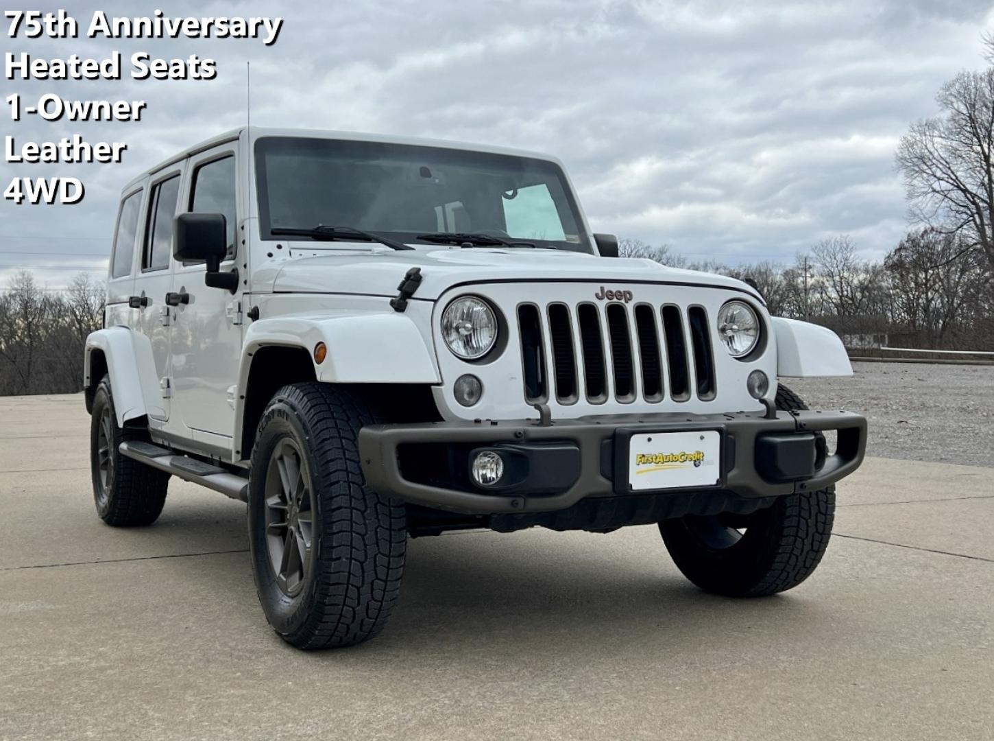 2016 WHITE /Black Jeep Wrangler Unlimited Sahara 4WD (1C4BJWEG9GL) with an 3.6L V6 engine, Automatic transmission, located at 2990 Old Orchard Rd., Jackson, MO, 63755, 37.354214, -89.612106 - 2016 Jeep Wrangler Unlimited Sahara 75th Anniversary 1-Owner 129xxx miles 4 Wheel Drive 3.6L V6 Automatic Leather Heated Seats Bluetooth Cruise Power Windows/Locks/Mirrors We have financing available and we accept trades! Fill out a credit application on our website or come by today! If - Photo#0