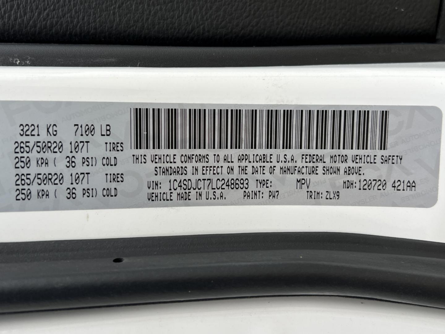 2020 WHITE /BLACK Dodge Durango R/T AWD (1C4SDJCT7LC) with an 5.7L V8 engine, Automatic transmission, located at 2990 Old Orchard Rd., Jackson, MO, 63755, 37.354214, -89.612106 - 2020 Dodge Durango R/T 109xxx miles All Wheel Drive 5.7L V8 Automatic Leather/Suede 3rd Row Navigation Backup Camera Power/Heated Seats Heated Rear Seats Heated Steering Wheel Sunroof Bluetooth Remote Start Cruise Power Windows/Locks/Mirrors We have financing available and we accept - Photo#54