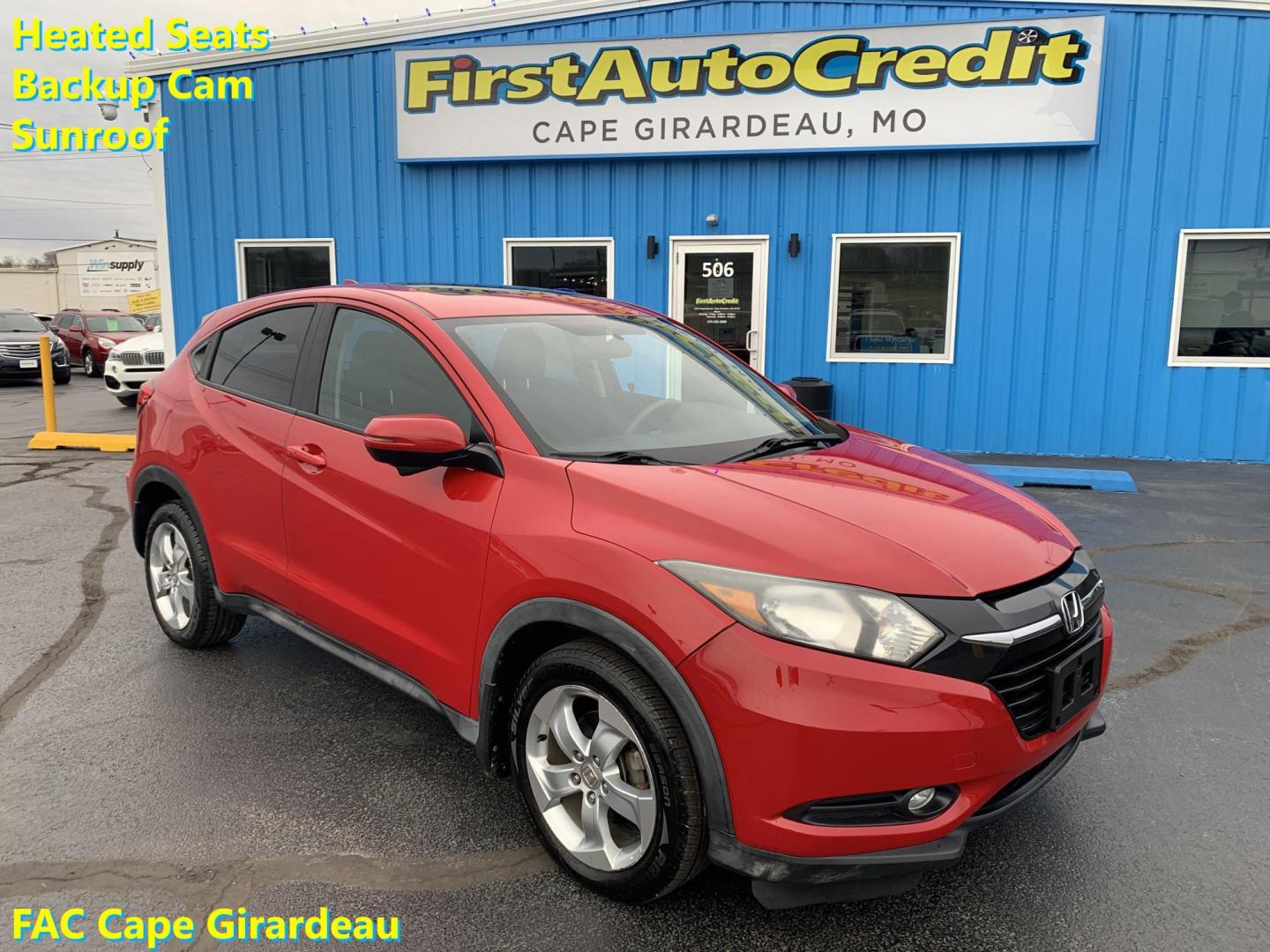 2016 RED /BLACK Honda HR-V EX (3CZRU6H57GM) with an 1.8L L4 DOHC 16V engine, Automatic transmission, located at 506 S. Kingshighway, Cape Girardeau, MO, 63703, (573) 235-5000, 37.294991, -89.553635 - 2016 Honda HR-V 137,xxx Miles Automatic Heated Seats Backup Camera Sunroof All Wheel Drive Power Windows/Locks/Mirrors Bluetooth We have financing available and we accept trades! Fill out a credit application on our website or come by today! If you have any questions, give us a call at ( - Photo#0