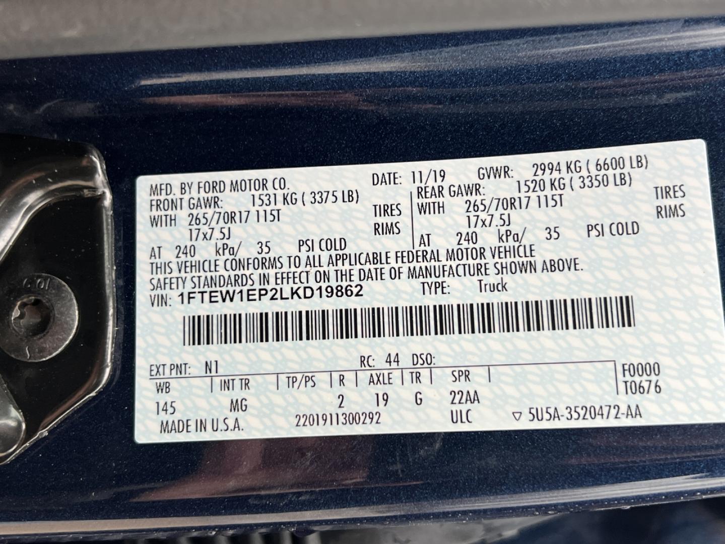 2020 BLUE /Gray Ford F-150 XLT SuperCrew 6.5-ft. Bed 4WD (1FTEW1EP2LK) with an 2.7L V6 engine, Automatic transmission, located at 2990 Old Orchard Rd., Jackson, MO, 63755, 37.354214, -89.612106 - 2020 Ford F-150 XLT 1-Owner 53xxx miles 4x4 2.7L V6 Automatic Backup Camera Power Driver Seat Bluetooth Cruise Power Windows/Locks/Mirrors We have financing available and we accept trades! Fill out a credit application on our website or come by today! If you have any questions, give us a - Photo#49