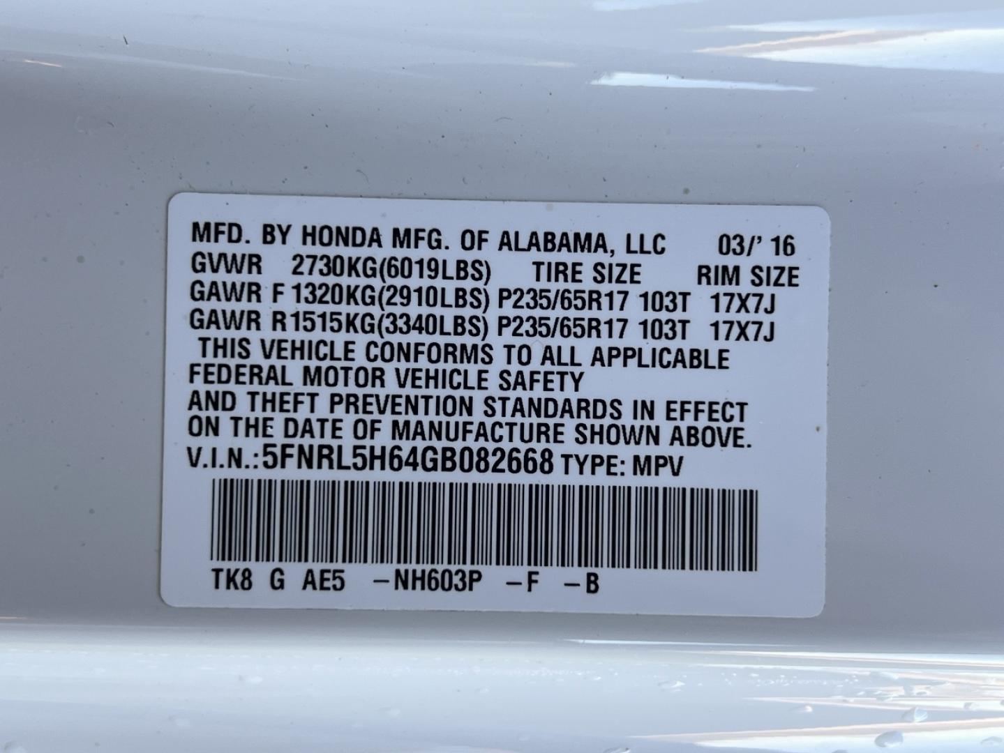2016 WHITE /Tan Honda Odyssey EX-L (5FNRL5H64GB) with an 3.5L V6 engine, Automatic transmission, located at 2990 Old Orchard Rd., Jackson, MO, 63755, 37.354214, -89.612106 - 2016 Honda Odyssey EX-L 1-Owner 67xxx miles Front Wheel Drive 3.5L V6 Automatic Leather 3rd Row Navigation Power/Heated Seats Backup Camera Sunroof Bluetooth Cruise Power Windows/Locks/Mirrors We have financing available and we accept trades! Fill out a credit application on our websi - Photo#47