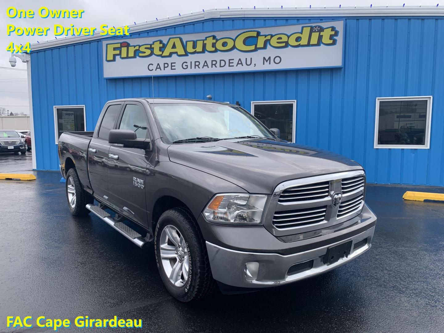 2014 GRAY /Gray RAM 1500 SLT Quad Cab 4WD (1C6RR7GG2ES) with an 3.6L V6 engine, Automatic transmission, located at 506 S. Kingshighway, Cape Girardeau, MO, 63703, (573) 235-5000, 37.294991, -89.553635 - 2014 Ram 1500 Big Horn 1-Owner 138xxx miles 4x4 3.6L V6 Automatic Power Driver Seat Bluetooth Remote Start Cruise Power Windows/Locks/Mirrors We have financing available and we accept trades! Fill out a credit application on our website or come by today! If you have any questions, give u - Photo#0