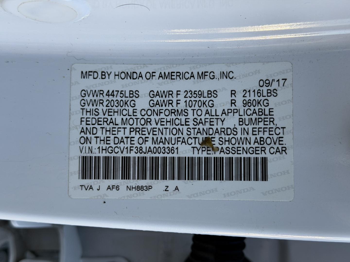 2018 WHITE /Black Honda Accord Sport CVT (1HGCV1F38JA) with an 1.5L 4 Cyl. engine, CVT transmission, located at 2990 Old Orchard Rd., Jackson, MO, 63755, 37.354214, -89.612106 - 2018 Honda Accord Sport 169xxx miles Front Wheel Drive 1.5L 4 Cyl. Automatic Leather Backup Camera Power Driver Seat Bluetooth Cruise Power Windows/Locks/Mirrors We have financing available and we accept trades! Fill out a credit application on our website or come by today! If you have a - Photo#44