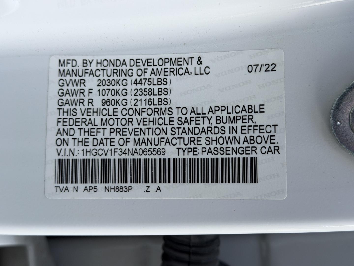 2022 WHITE /Black Honda Accord Sport CVT (1HGCV1F34NA) with an 1.5L 4 Cyl. engine, Automatic transmission, located at 2990 Old Orchard Rd., Jackson, MO, 63755, 37.354214, -89.612106 - 2022 Honda Accord Sport 64xxx miles Front Wheel Drive 1.5L 4 Cyl. Automatic Power Driver Seat Backup Camera Bluetooth Cruise Power Windows/Locks/Mirrors We have financing available and we accept trades! Fill out a credit application on our website or come by today! If you have any questio - Photo#41