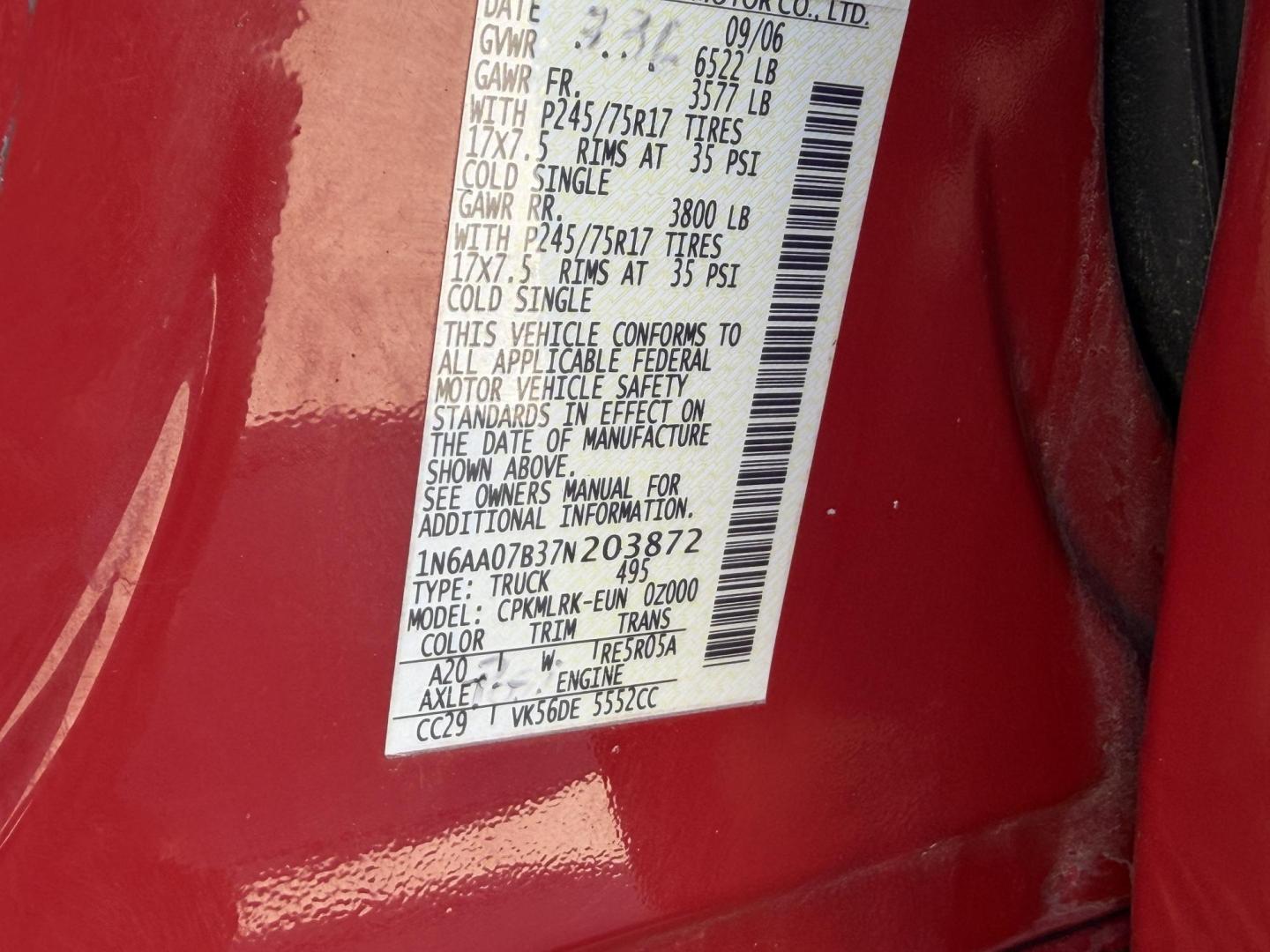 2007 RED /Black Nissan Titan XE Crew Cab 4WD (1N6AA07B37N) with an 5.6L V8 engine, Automatic transmission, located at 2990 Old Orchard Rd., Jackson, MO, 63755, 37.354214, -89.612106 - 2007 Nissan Titan XE 165xxx miles 4x4 5.6L V8 Automatic Backup Camera Bluetooth Cruise Power Windows/Locks/Mirrors We have financing available and we accept trades! Fill out a credit application on our website or come by today! If you have any questions, give us a call at (573) 204-7777 or - Photo#52