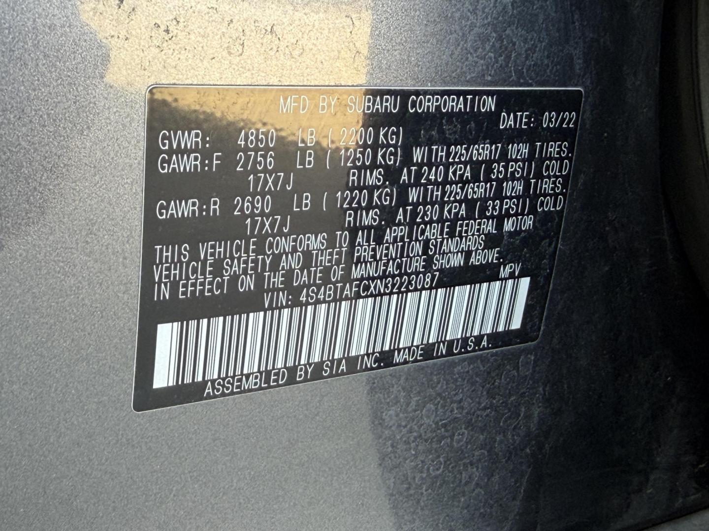 2022 GRAY /Gray Subaru Outback Premium (4S4BTAFCXN3) with an 2.5L 4 Cyl. engine, CVT transmission, located at 2990 Old Orchard Rd., Jackson, MO, 63755, 37.354214, -89.612106 - 2022 Subaru Outback Premium 1-Owner 141xxx miles All Wheel Drive 2.5L 4 Cyl. Automatic Navigation Backup Camera Power Driver Seat Heated Seats Sunroof Bluetooth Cruise Power Windows/Locks/Mirrors We have financing available and we accept trades! Fill out a credit application on our web - Photo#50