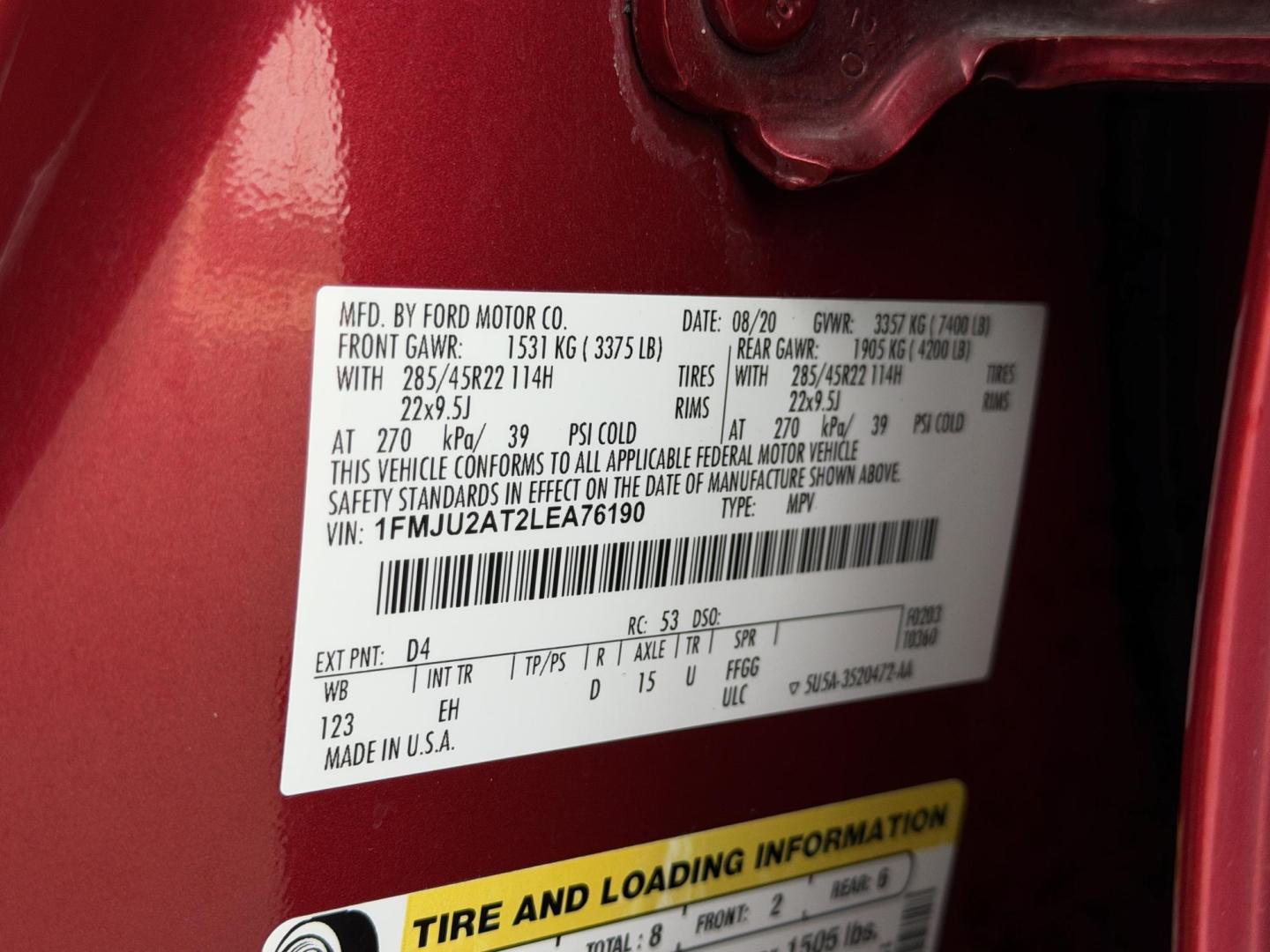 2020 RED /Black Ford Expedition Limited 4WD (1FMJU2AT2LE) with an 3.5L V6 engine, Automatic transmission, located at 2990 Old Orchard Rd., Jackson, MO, 63755, 37.354214, -89.612106 - 2020 Ford Expedition Limited 1-Owner 149xxx miles 4 Wheel Drive 3.5L V6 Automatic Leather 3rd Row Navigation Power/Heated/Cooled Seats Heated Rear Seats Heated Steering Wheel Backup Camera Sunroof Power Running Boards Bluetooth Remote Start Cruise Power Windows/Locks/Mirrors We ha - Photo#59