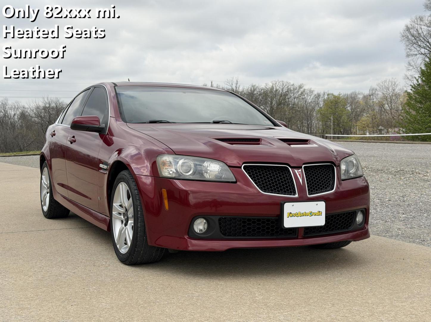 2009 MAROON /Black Pontiac G8 Base (6G2ER577X9L) with an 3.6L V6 engine, Automatic transmission, located at 2990 Old Orchard Rd., Jackson, MO, 63755, 37.354214, -89.612106 - 2009 Pontiac G8 82xxx miles Rear Wheel Drive 3.6L V6 Automatic Leather Power/Heated Seats Sunroof Remote Start Cruise Power Windows/Locks/Mirrors We have financing available and we accept trades! Fill out a credit application on our website or come by today! If you have any questions, gi - Photo#0