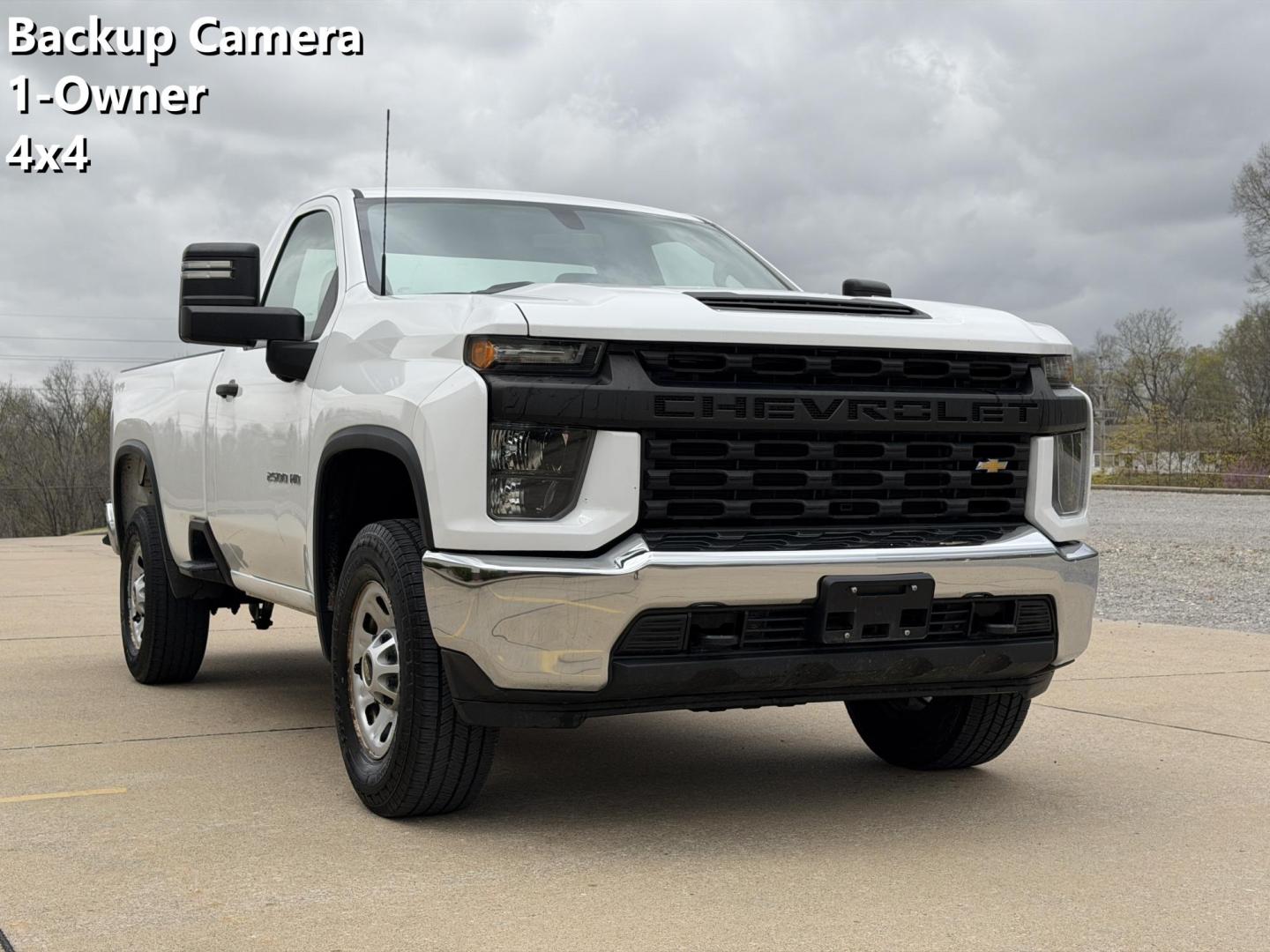 2021 WHITE /Black Chevrolet Silverado 2500HD Work Truck Regular Cab 4WD (1GC3YLE73MF) with an 6.6L V8 engine, Automatic transmission, located at 2990 Old Orchard Rd., Jackson, MO, 63755, 37.354214, -89.612106 - 2021 Chevrolet Silverado 2500HD 1-Owner 188xxx miles 4x4 6.6L V8 Automatic Backup Camera Bluetooth Cruise Power Windows/Locks/Mirrors We have financing available and we accept trades! Fill out a credit application on our website or come by today! If you have any questions, give us a call - Photo#0