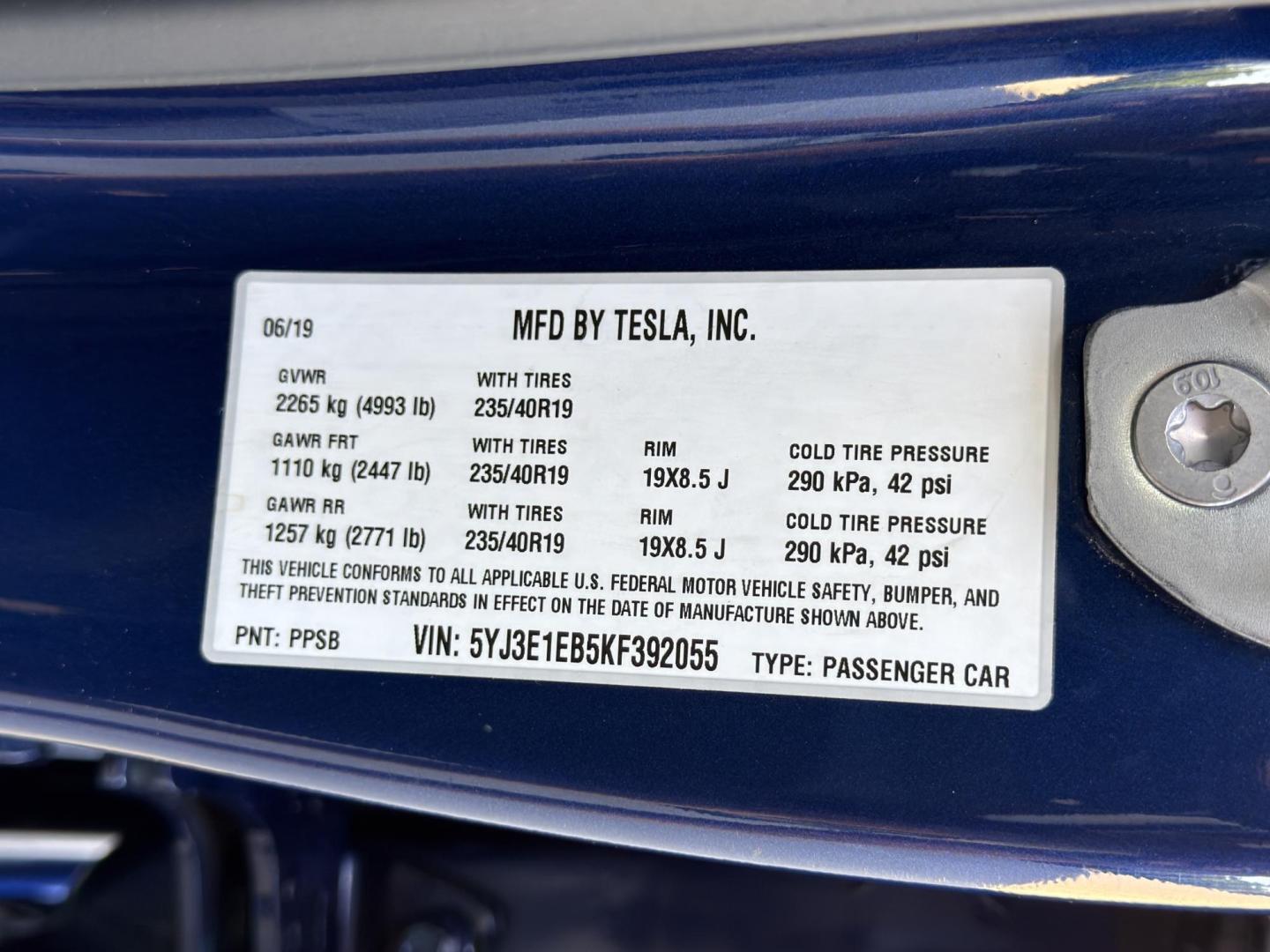 2019 BLUE /Gray Tesla Model 3 Base (5YJ3E1EB5KF) with an ELECTRIC engine, 1A transmission, located at 2990 Old Orchard Rd., Jackson, MO, 63755, 37.354214, -89.612106 - 2019 Tesla Model 3 105xxx miles All Wheel Drive Automatic Leather Navigation Power/Heated Seats Backup Camera Sunroof Bluetooth Cruise Power Windows/Locks/Mirrors We have financing available and we accept trades! Fill out a credit application on our website or come by today! If you have - Photo#47