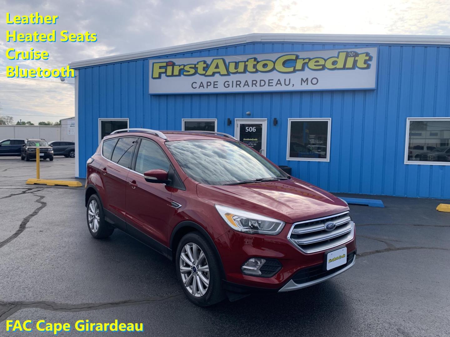 2017 MAROON /TAN Ford Escape Titanium FWD (1FMCU0J92HU) with an 2.0L L4 DOHC 16V engine, Automatic transmission, located at 506 S. Kingshighway, Cape Girardeau, MO, 63703, (573) 235-5000, 37.294991, -89.553635 - 2017 Ford Escape Titanium 93,xxx miles Leather Seats Heated Seats Backup Camera Bluetooth Cruise Power Windows/Locks/Mirrors We have financing available and we accept trades! Fill out a credit application on our website or come by today! If you have any questions, give us a call at (573 - Photo#0