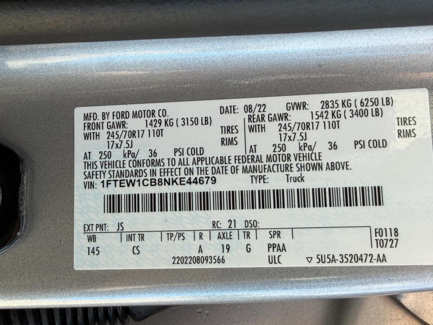 2022 SILVER /Gray Ford F-150 XL SuperCrew 5.5-ft. 2WD (1FTEW1CB8NK) with an 3.3L V6 engine, Automatic transmission, located at 2990 Old Orchard Rd., Jackson, MO, 63755, 37.354214, -89.612106 - 2022 Ford F-150 XL 1-Owner 93xxx miles Rear Wheel Drive 3.3L V6 Automatic Backup Camera Bluetooth Cruise Power Windows/Locks/Mirrors We have financing available and we accept trades! Fill out a credit application on our website or come by today! If you have any questions, give us a call a - Photo#53