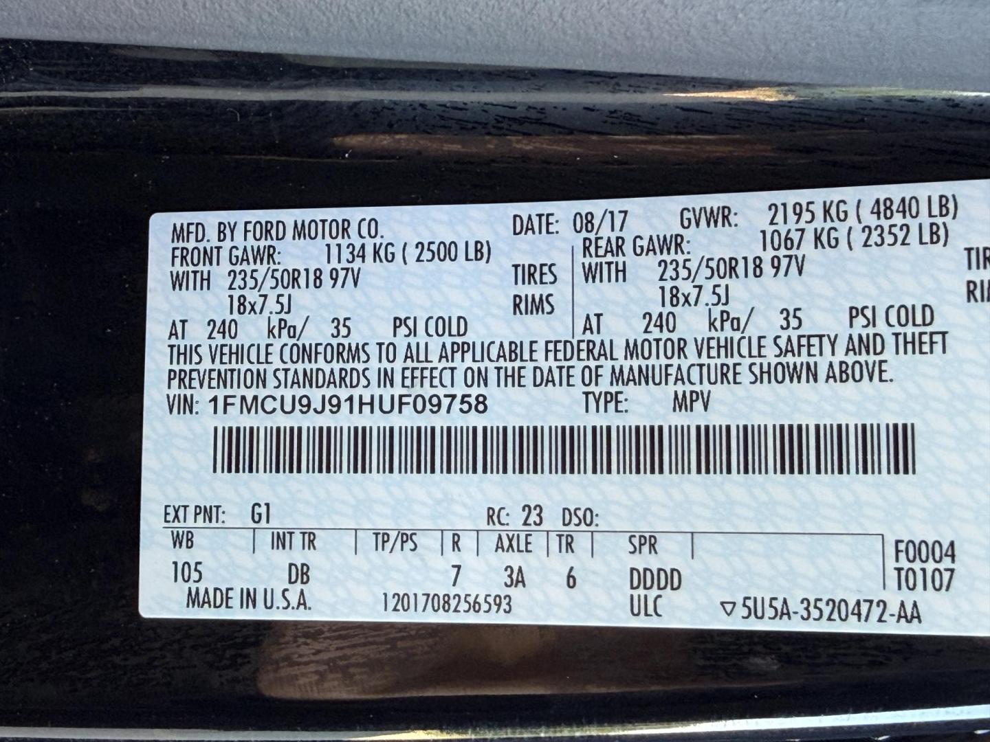 2017 BLACK /Black Ford Escape Titanium 4WD (1FMCU9J91HU) with an 2.0L 4 Cyl. engine, Automatic transmission, located at 2990 Old Orchard Rd., Jackson, MO, 63755, 37.354214, -89.612106 - 2017 Ford Escape Titanium 99xxx miles 4 Wheel Drive 2.0L 4 Cyl. Automatic Leather Backup Camera Power/Heated Seats Sunroof Bluetooth Remote Start Cruise Power Windows/Locks/Mirrors We have financing available and we accept trades! Fill out a credit application on our website or come by - Photo#50