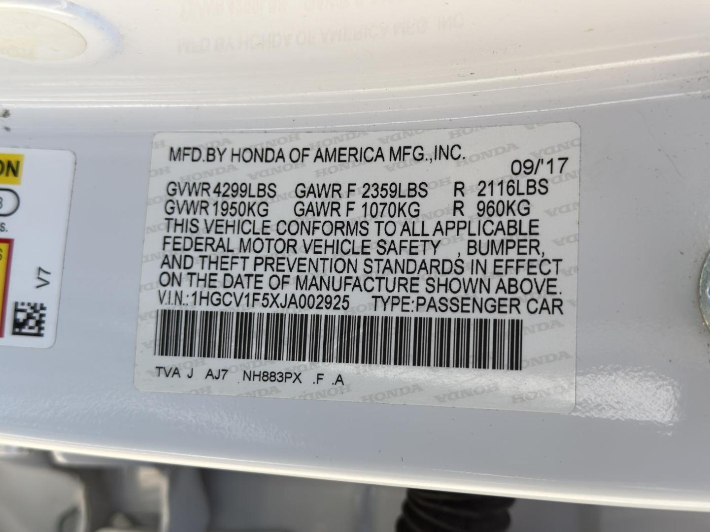 2018 WHITE /Tan Honda Accord EX-L CVT (1HGCV1F5XJA) with an 1.5L 4 Cyl. engine, CVT transmission, located at 2990 Old Orchard Rd., Jackson, MO, 63755, 37.354214, -89.612106 - 2018 Honda Accord EX-L 1-Owner 46xxx miles Front Wheel Drive 1.5L 4 Cyl. Automatic Leather Backup Camera Power/Heated Seats Sunroof Bluetooth Remote Start Cruise Power Windows/Locks/Mirrors We have financing available and we accept trades! Fill out a credit application on our website o - Photo#50