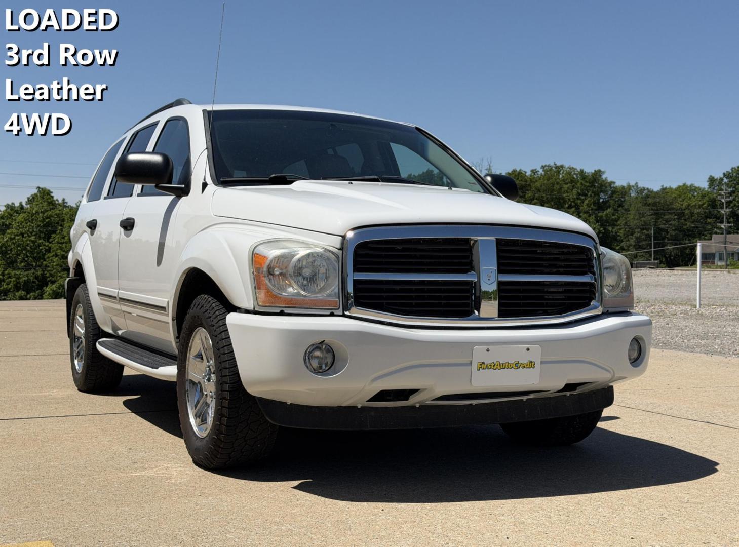 2005 WHITE /Gray Dodge Durango Limited 4WD (1D8HB58D55F) with an 5.7L V8 engine, Automatic transmission, located at 2990 Old Orchard Rd., Jackson, MO, 63755, 37.354214, -89.612106 - 2005 Dodge Durango Limited 196xxx miles 4 Wheel Drive 5.7L V8 HEMI Automatic Leather 3rd Row Rear Entertainment Navigation Power/Heated Seats Sunroof Cruise Power Windows/Locks/Mirrors We have financing available and we accept trades! Fill out a credit application on our website or come - Photo#0