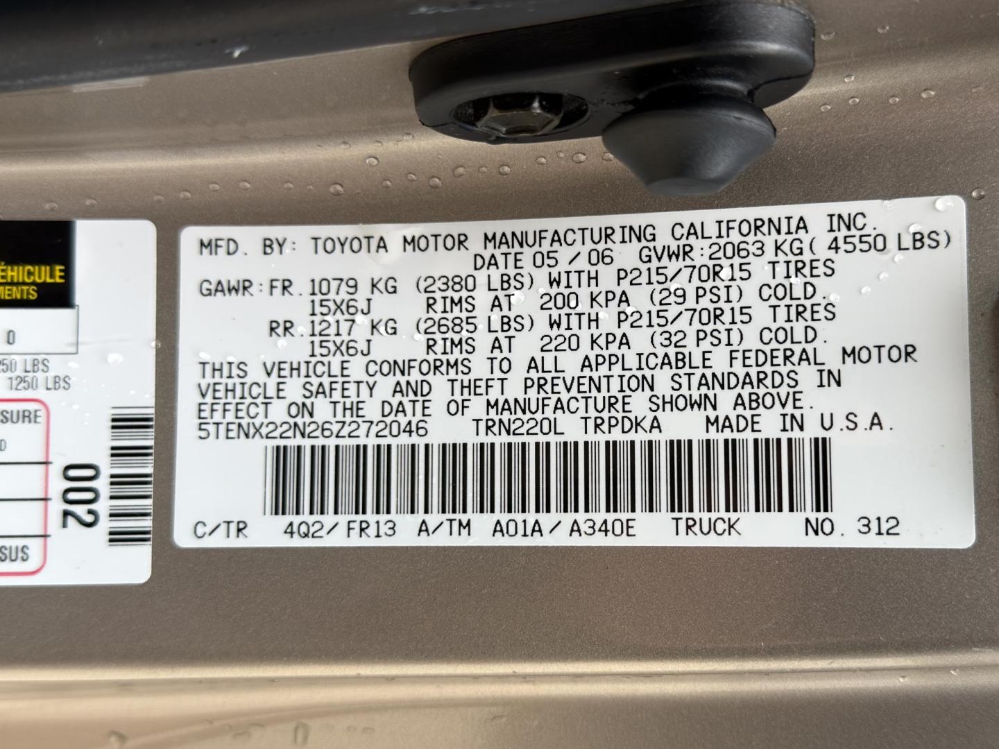 2006 TAN /Gray Toyota Tacoma Regular Cab 2WD (5TENX22N26Z) with an 2.7L 4 Cyl. engine, Automatic transmission, located at 2990 Old Orchard Rd., Jackson, MO, 63755, 37.354214, -89.612106 - 2006 Toyota Tacoma 183xxx miles Rear Wheel Drive 2.7L 4 Cyl. Automatic We have financing available and we accept trades! Fill out a credit application on our website or come by today! If you have any questions, give us a call at (573) 204-7777 or visit our website at firstautocredit.com. - Photo#40